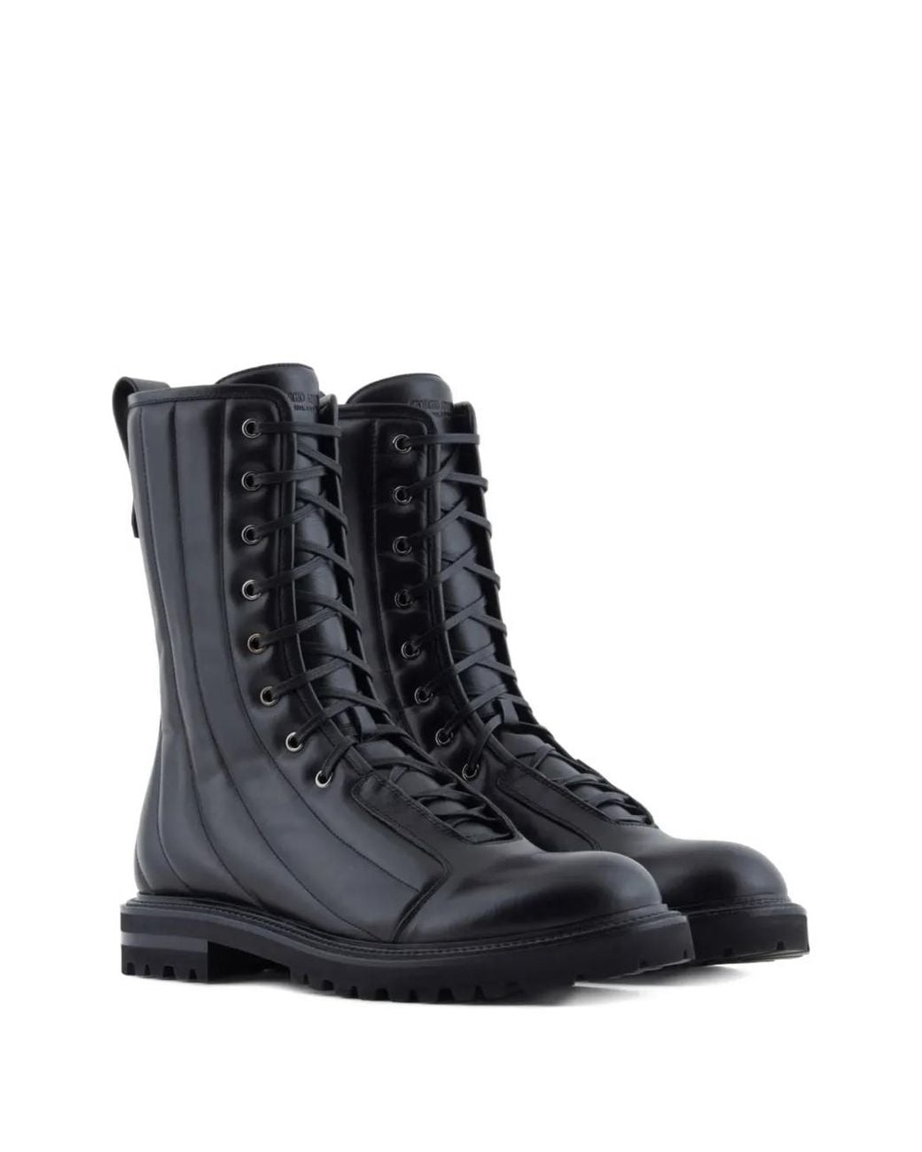 Giorgio Armani Black Lace-Up Combat Boots for men