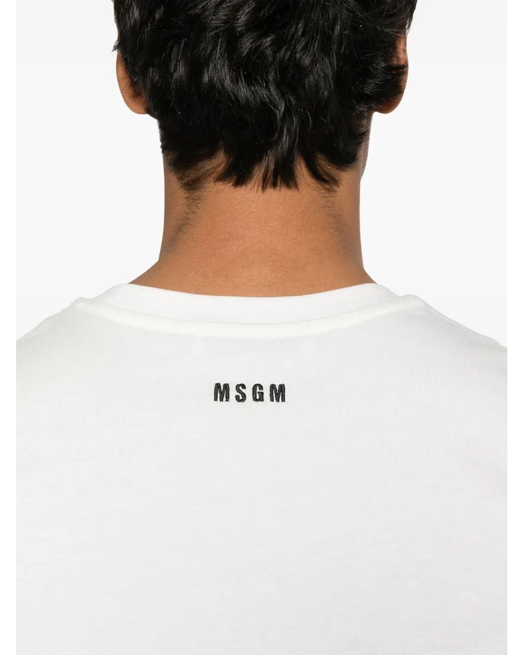 MSGM White T-Shirt With Embroidered Logo for men