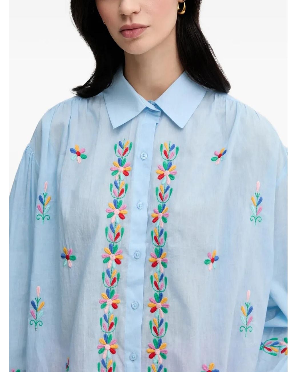 La Petite Francaise Blue Chen Embroidered Button Shirt
