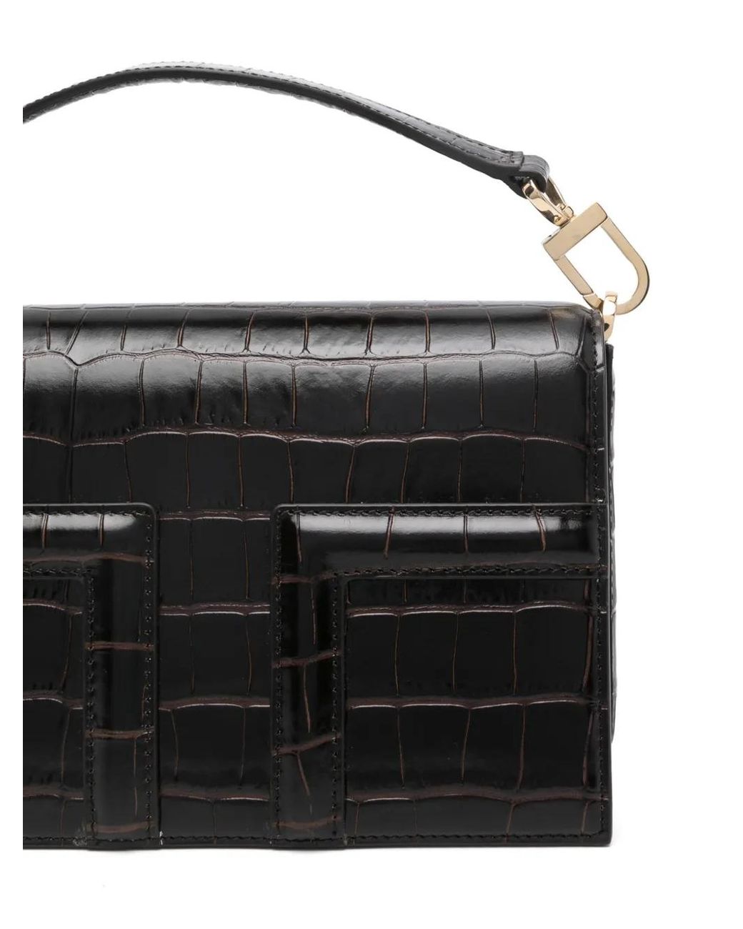 Totême  Black Mini T-Flap Croco-Embossed Bag