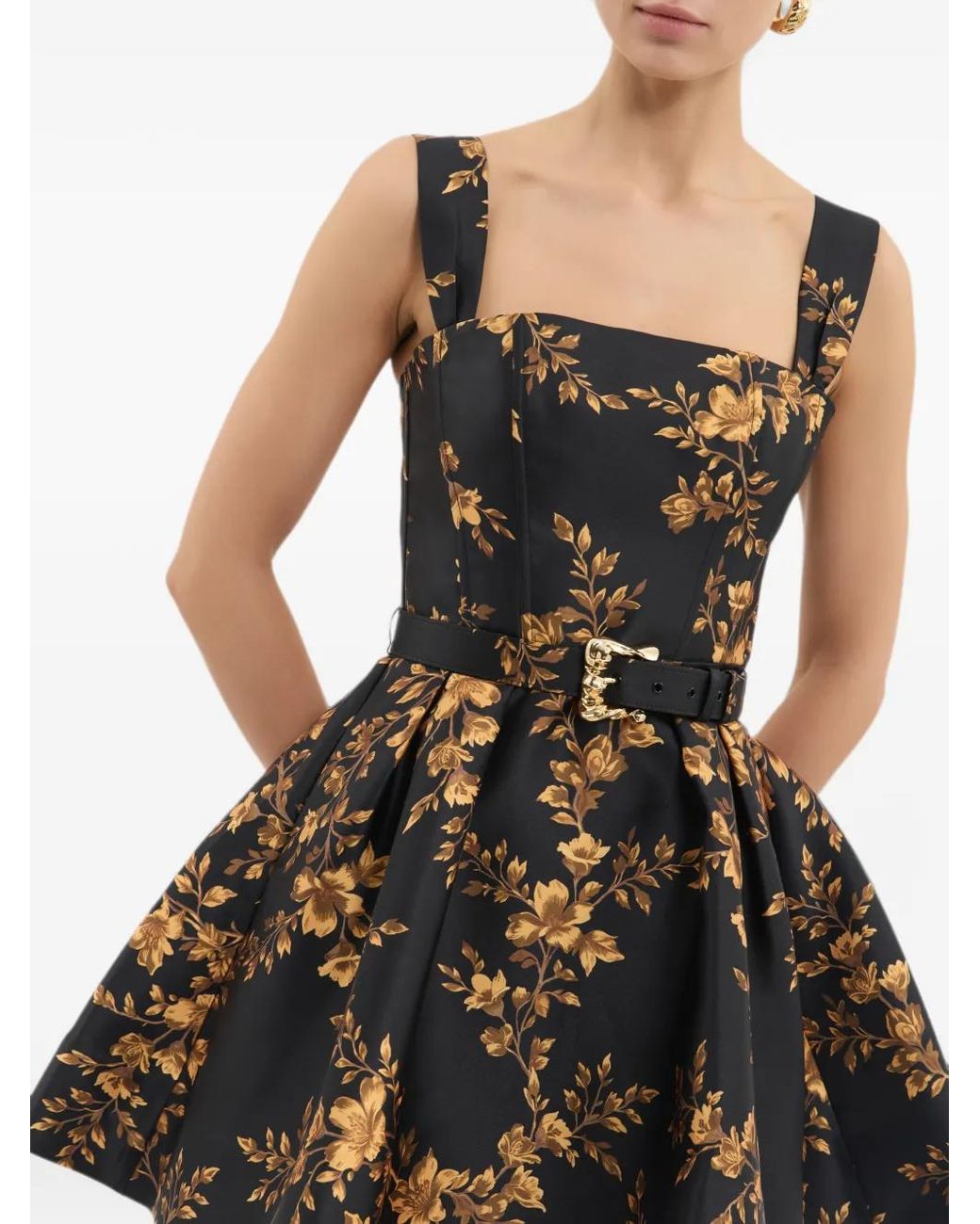 Rebecca Vallance Black Gilded Floral Mini Dress