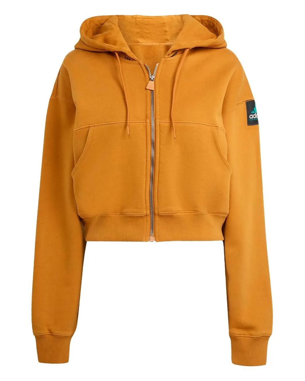 Adidas Orange Zip-Up Logo-Patch Hoodie