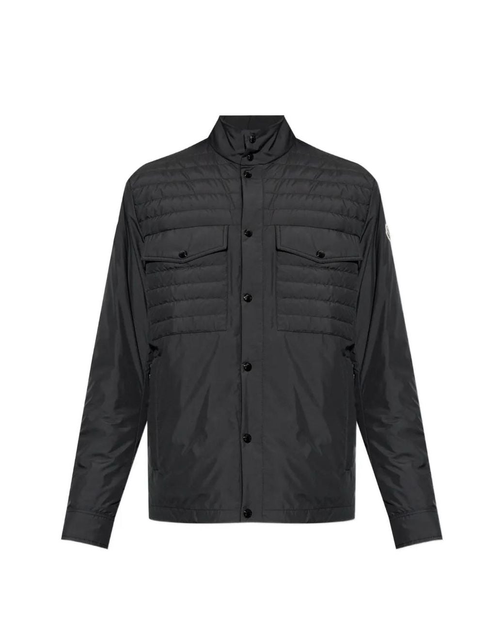 Moncler Gray Quilted-Panel Button-Up Jacket for men