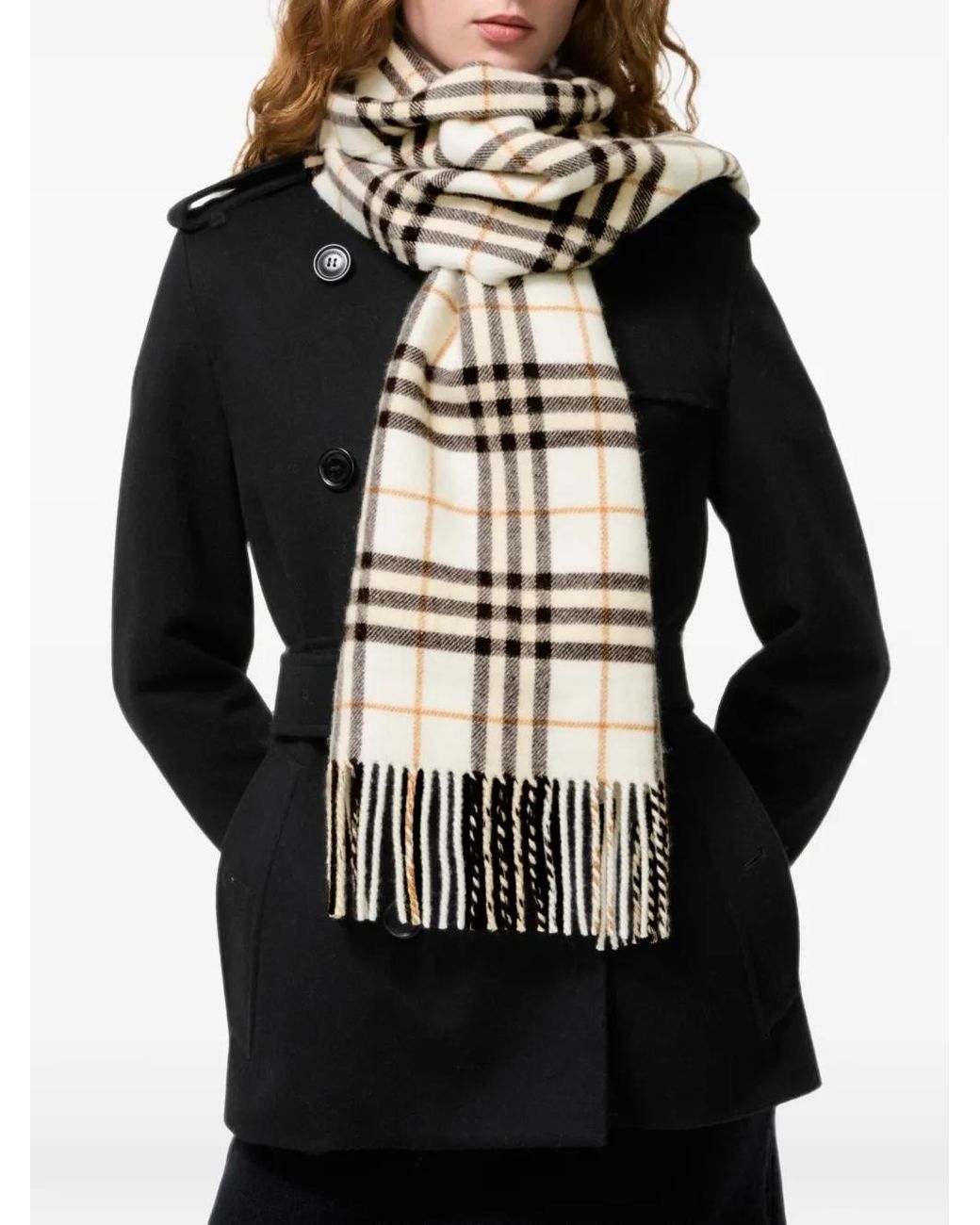 Burberry White Plaid-Pattern Scarf