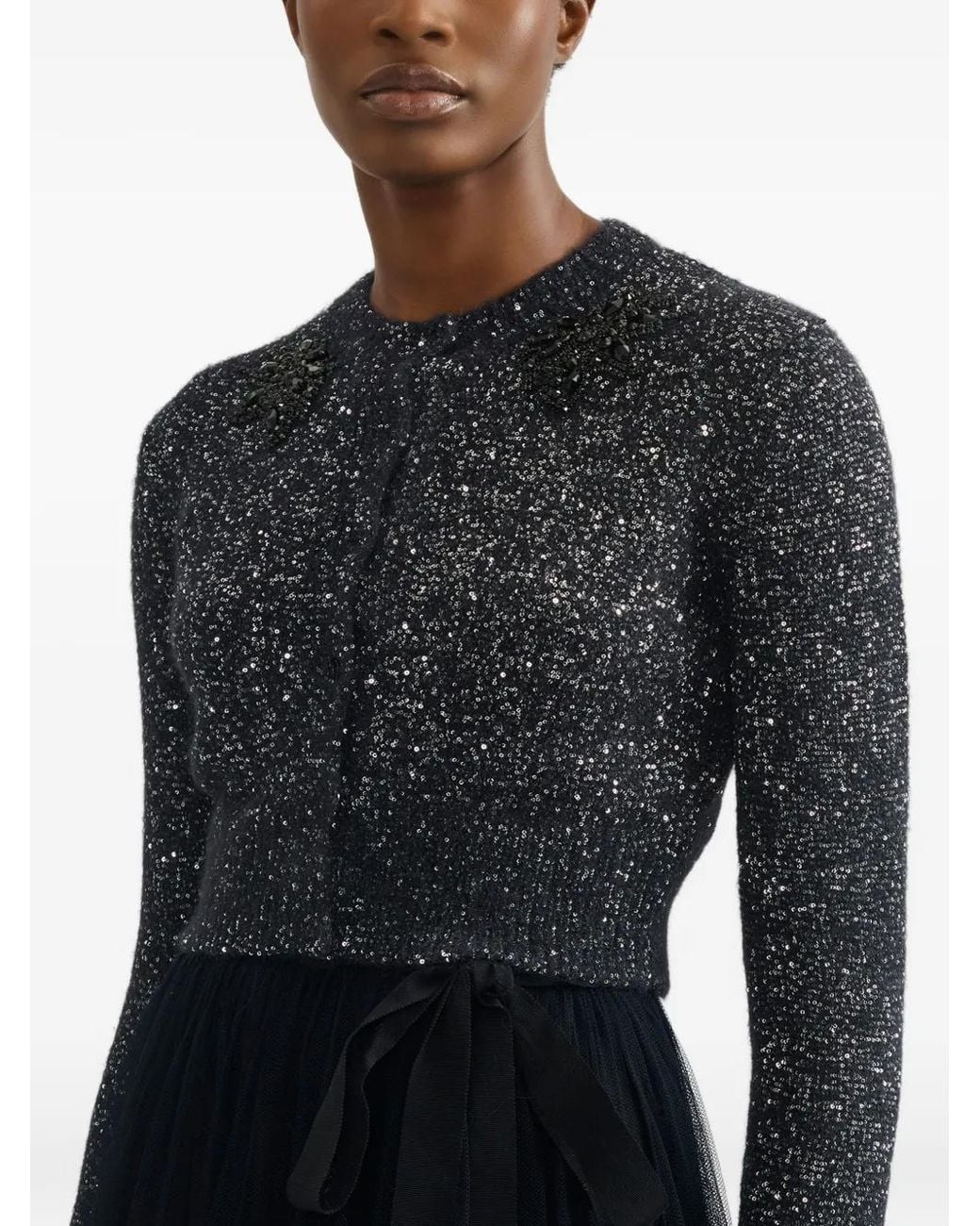 Erdem Black Floral-Appliqué Cardigan