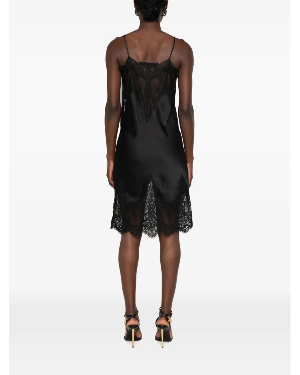 Norma Kamali Black Bias Slip Dress With Lace