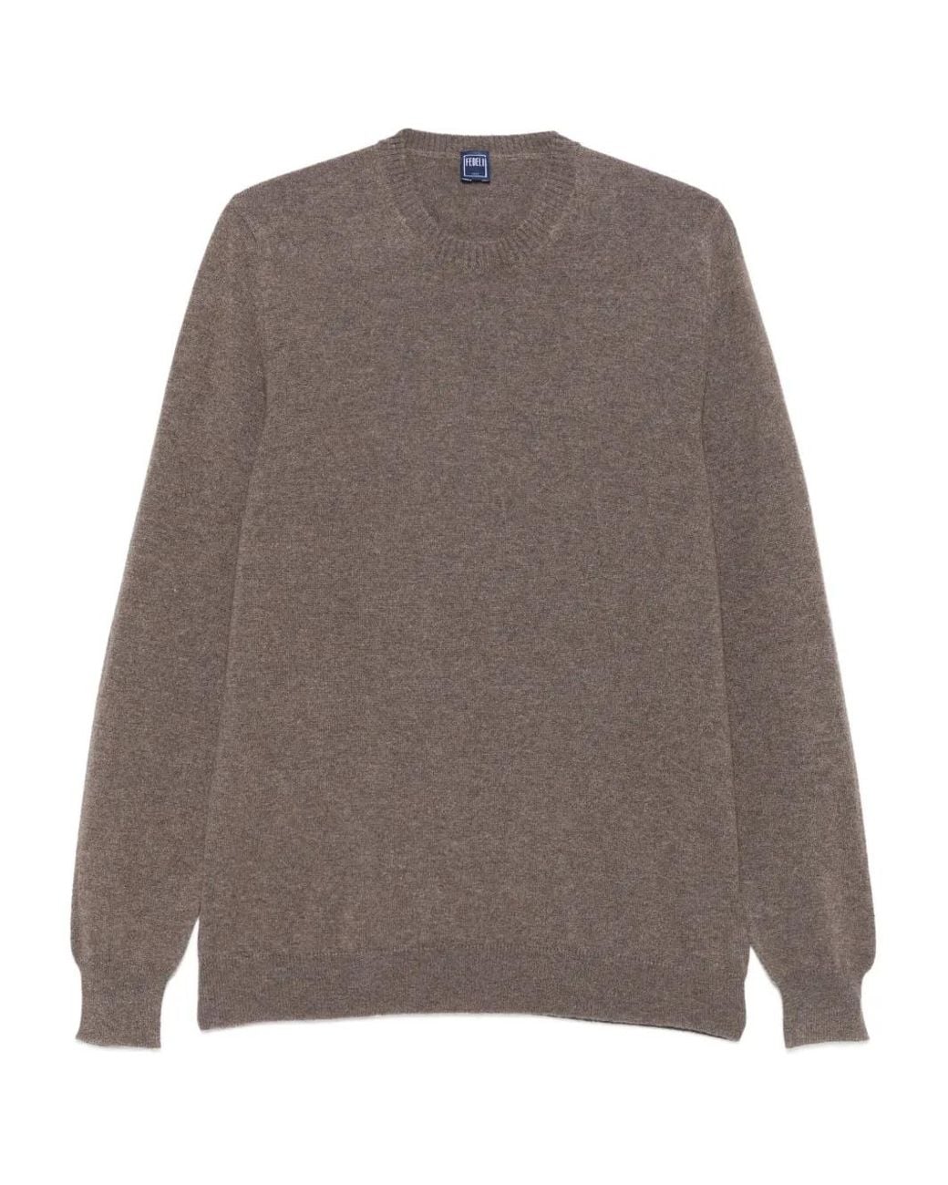 Fedeli Brown Round-Neck Cashmere Sweater for men