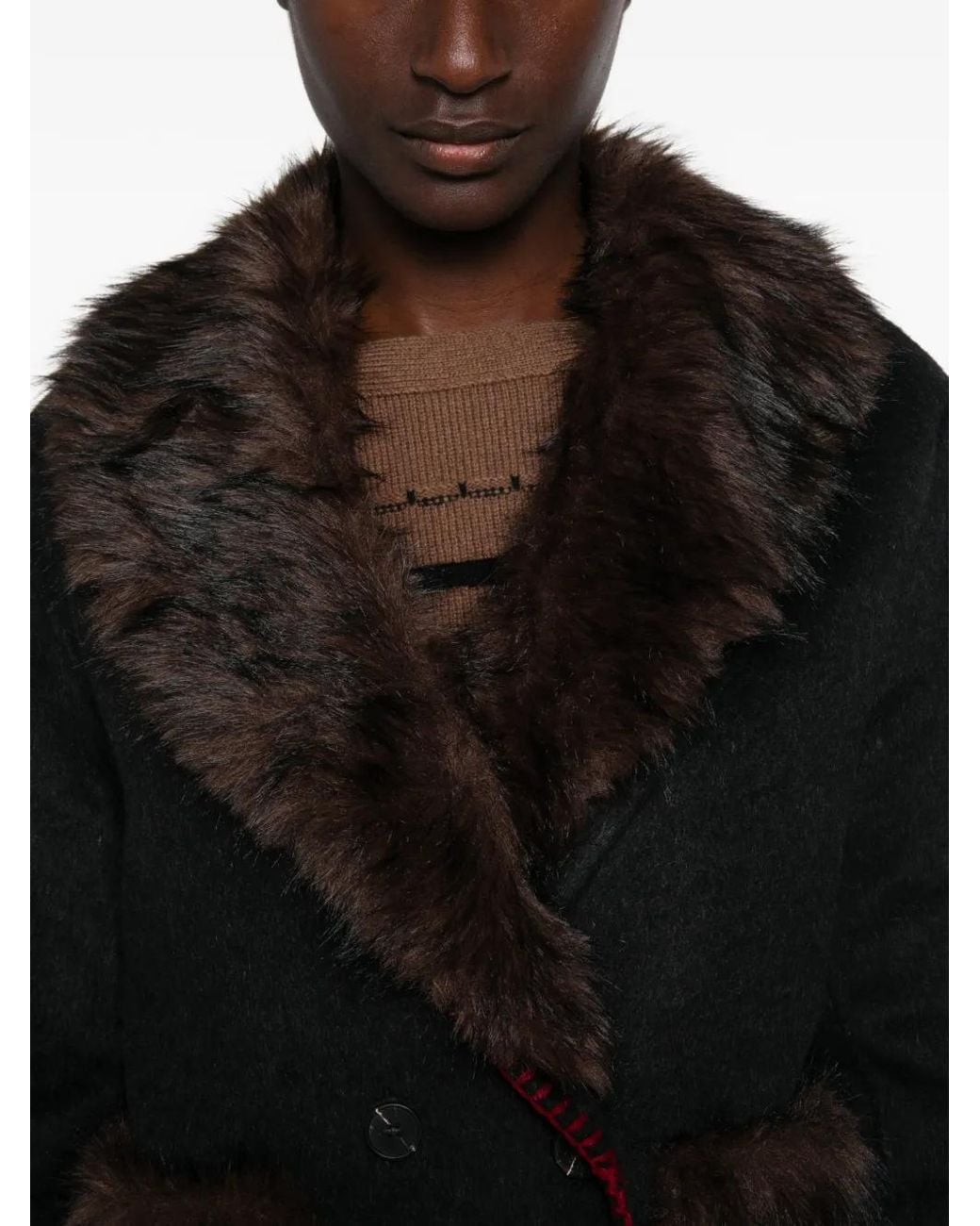 FRONT STREET 8 Black Faux-Fur Double-Breasted Coat