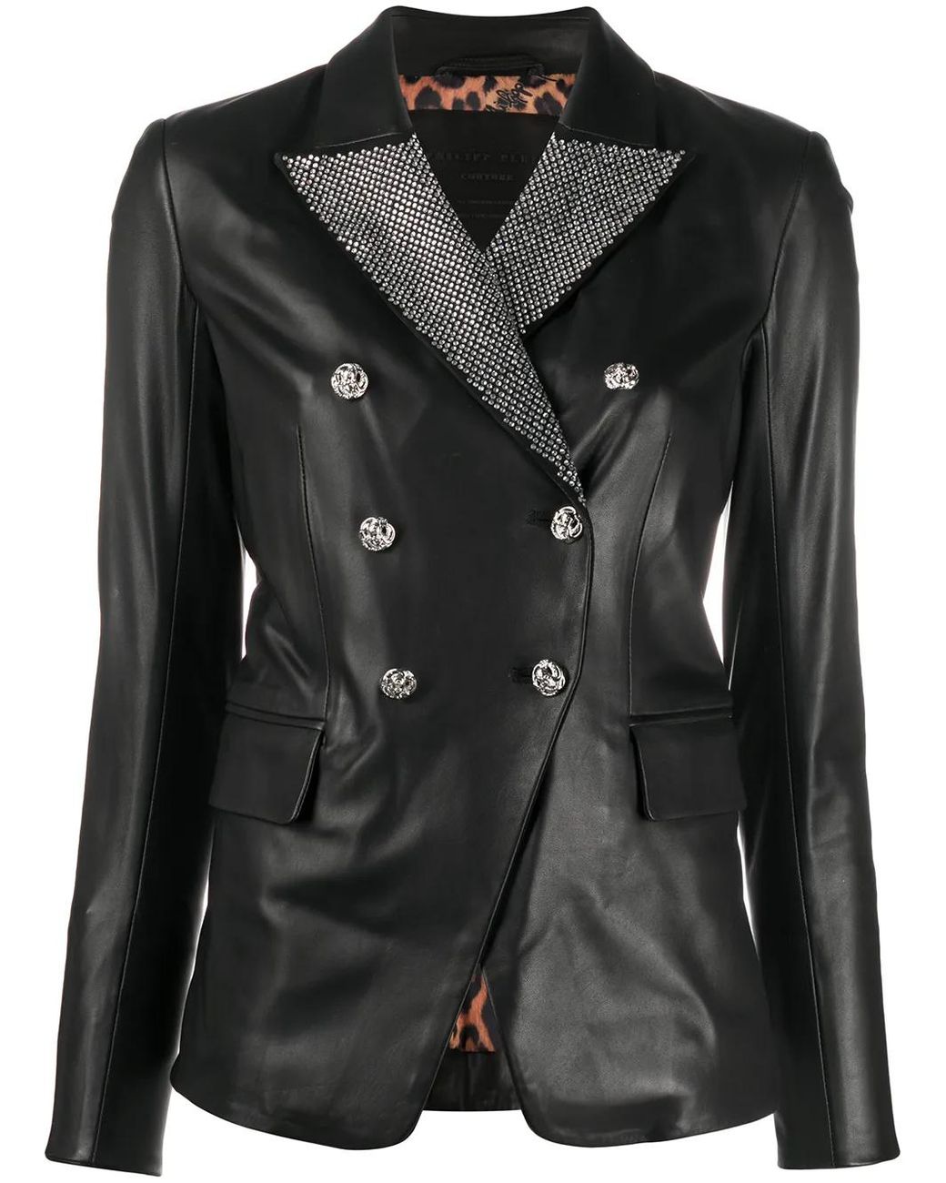 Philipp Plein Black Crystal-Embellished Double-Breasted Jacket