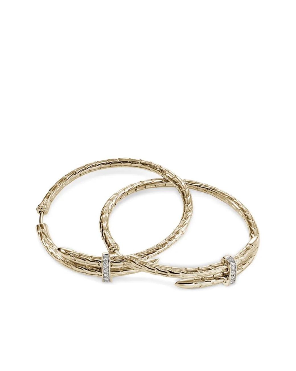 John Hardy Metallic 14Kt Spear Diamond Hoop Earrings