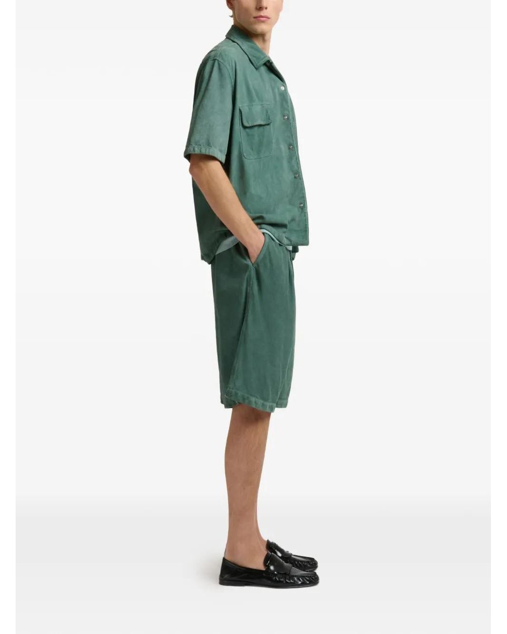 Marni Green Suede Shirt With Pockets for men
