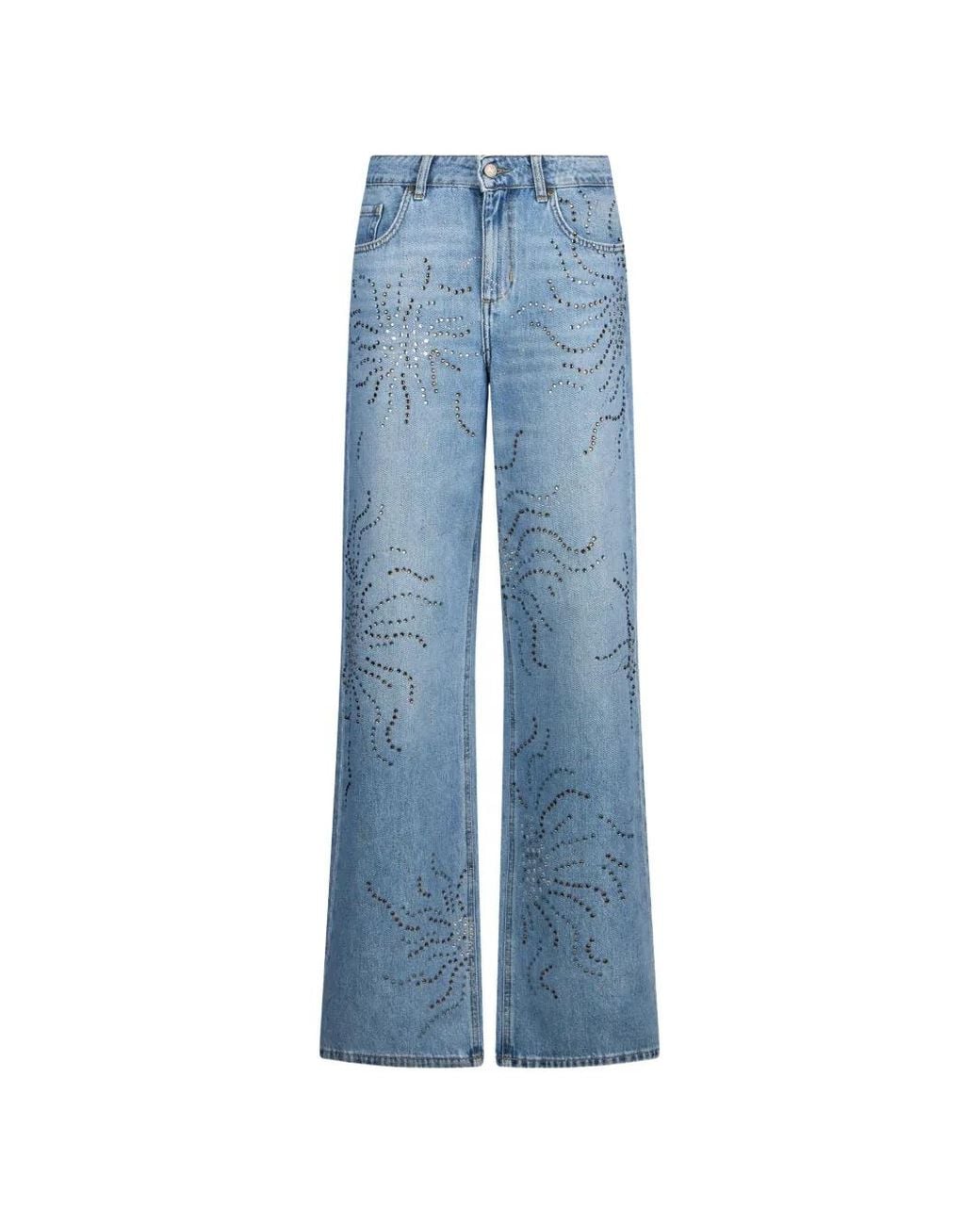 Liu Jo Blue Straight-Leg Jeans With Rhinestones