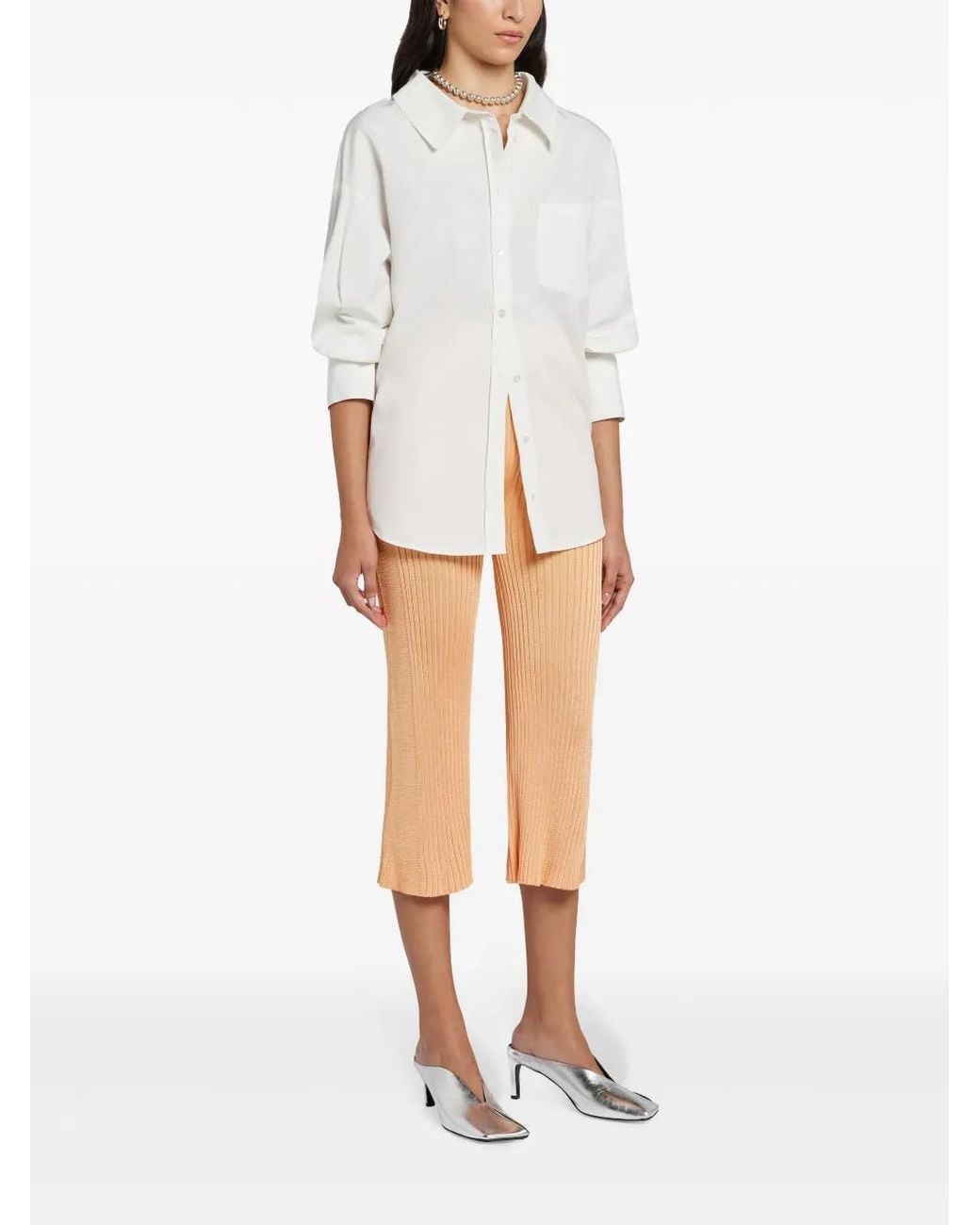 Jil Sander Natural Ribbed-Panel Cropped Trousers