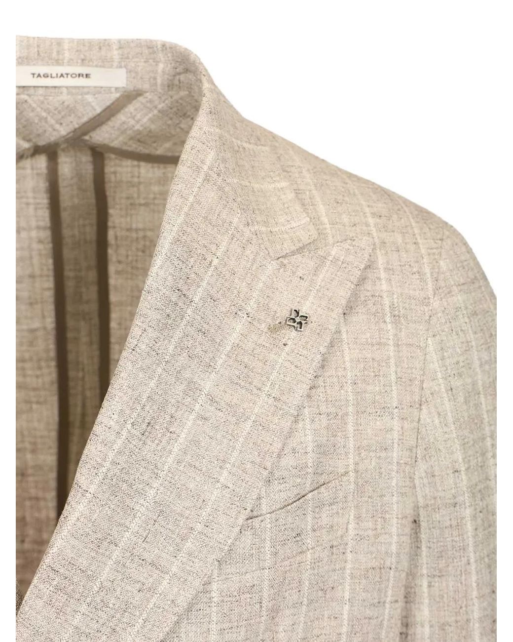 Tagliatore White Double-Breasted Striped Jacket for men
