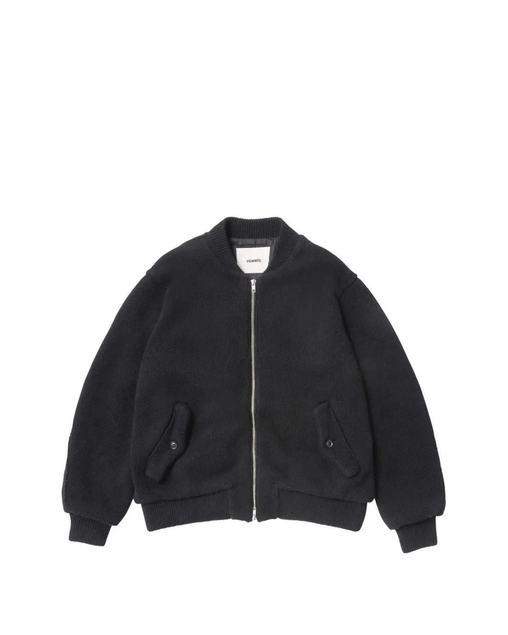 vowels Black Knitted Zip-Up Bomber Jacket for men