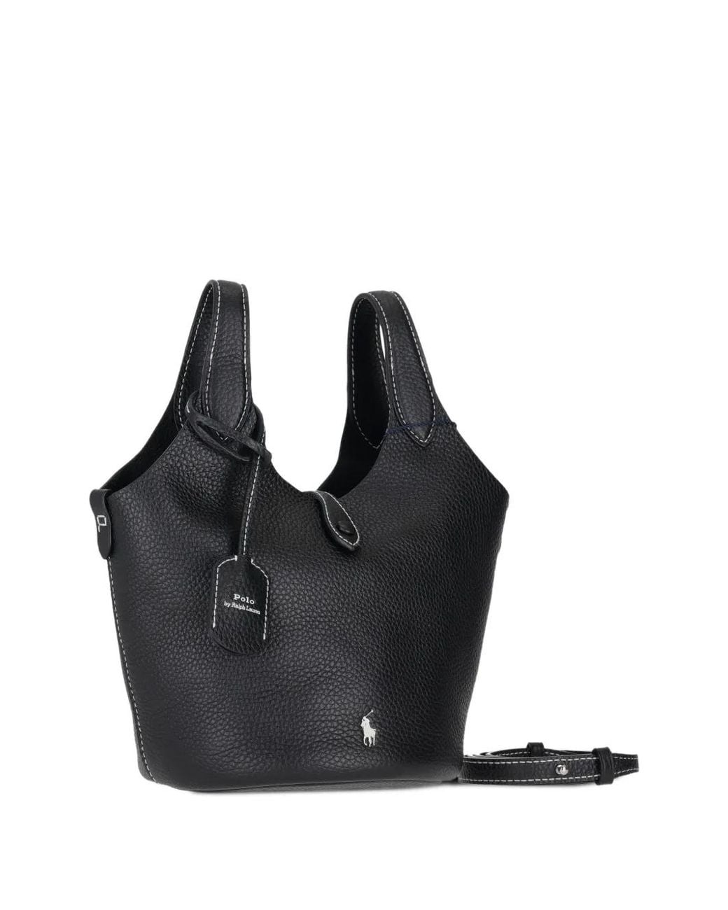 Polo Ralph Lauren Black Grained-Leather Tote Bag
