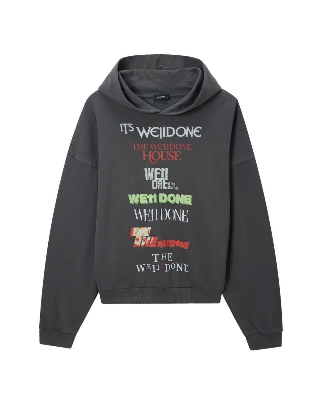 we11done Gray Hooded Graphic Sweatshirt