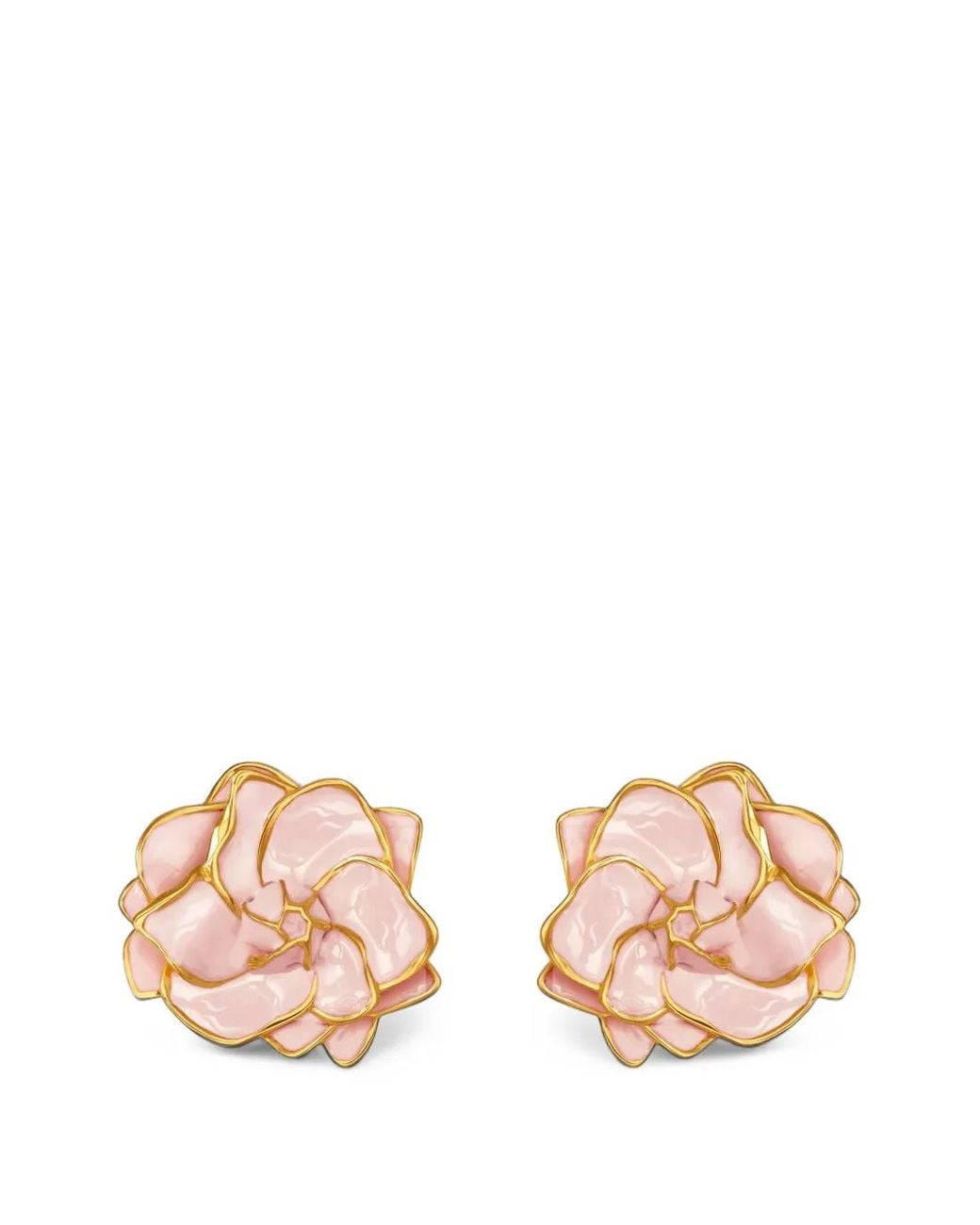 Oscar de la Renta Pink Gardenia Painted Earrings