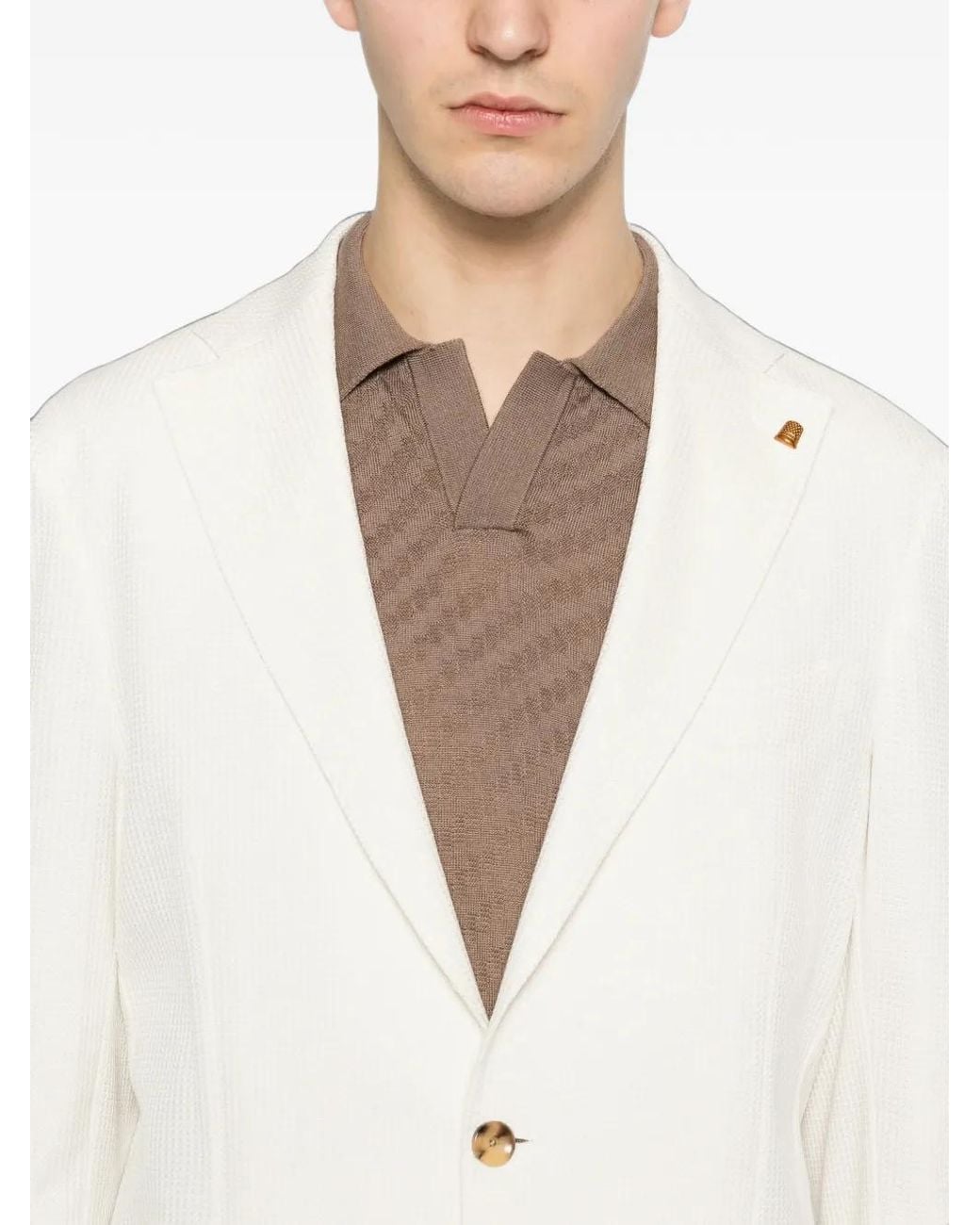 Sartoria Latorre White Single-Breasted Cotton Blazer for men