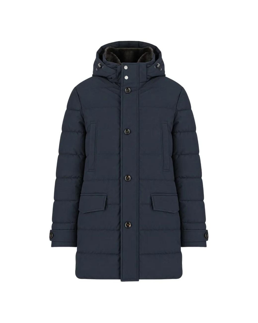 Moorer Blue Hooded Quilted Jacket for men