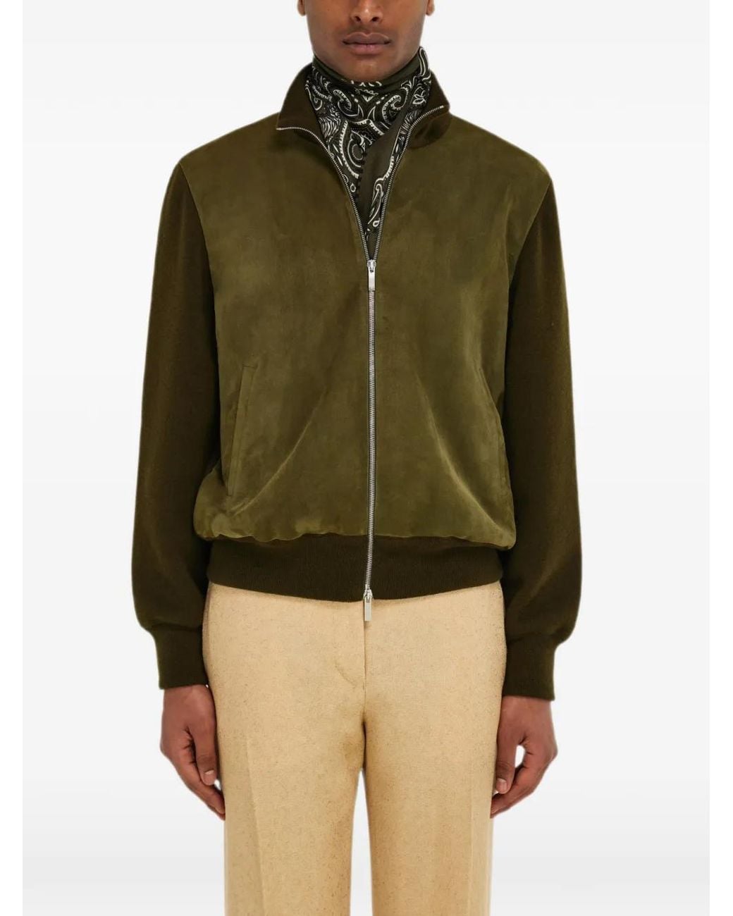 Ferragamo Green Arabesque-Print Triangle Scarf for men