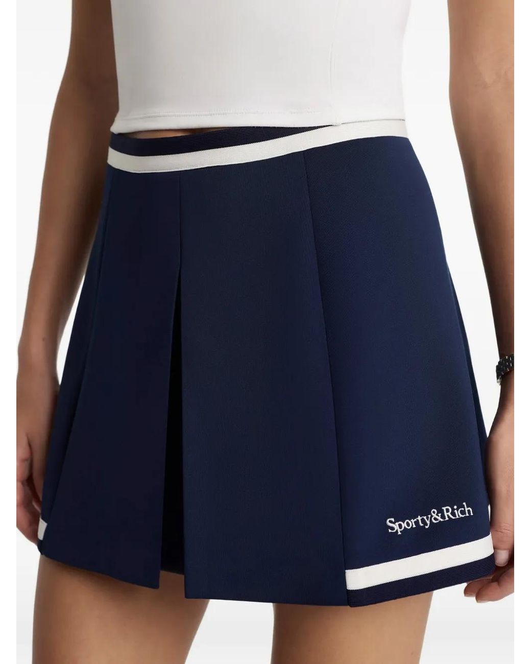 Sporty & Rich Blue Mila Pleated Stripe Mini Skirt