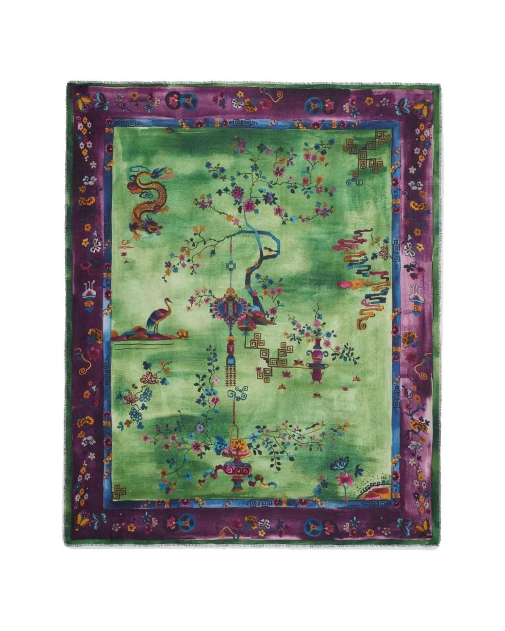 Faliero Sarti Green Carpet Persian-Print Frayed Scarf
