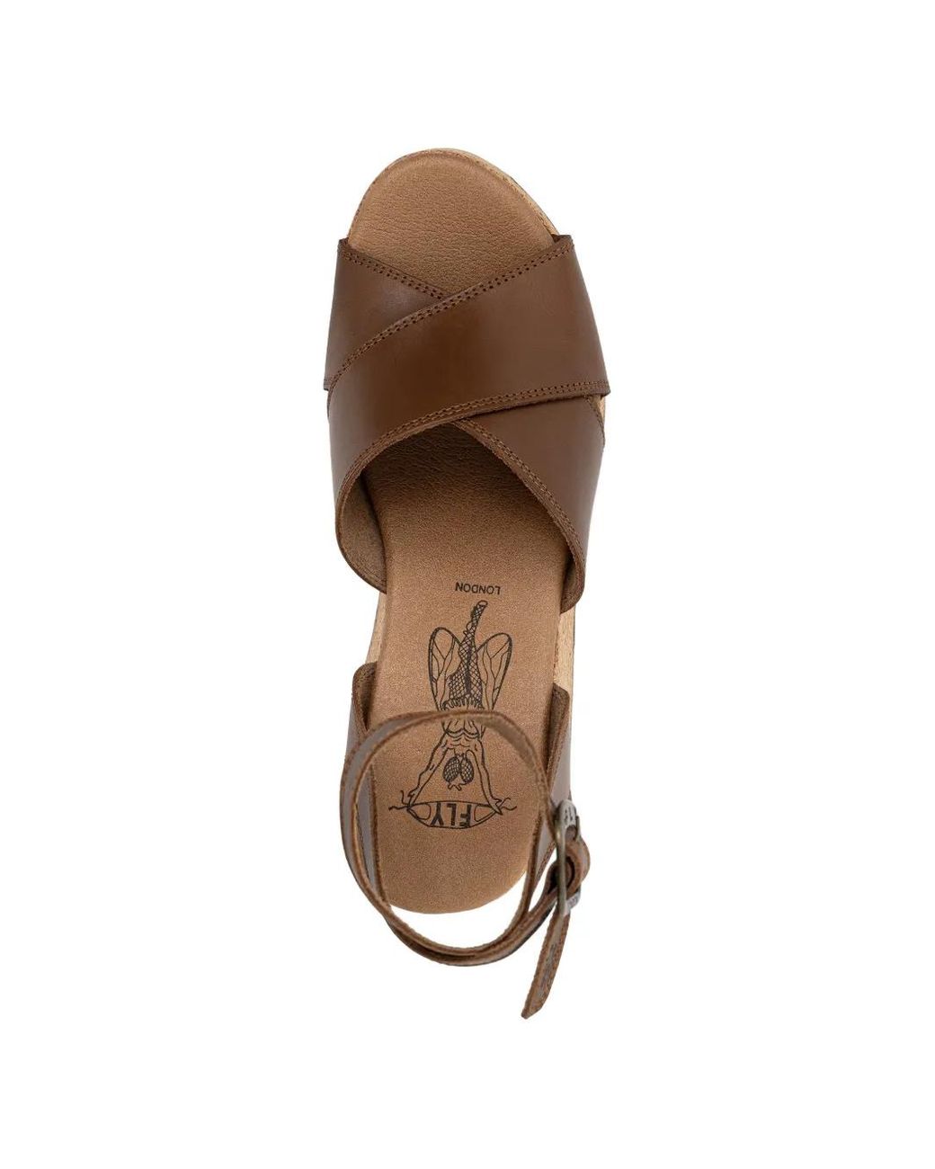 Fly London Brown Cork-Wedge Leather Sandals