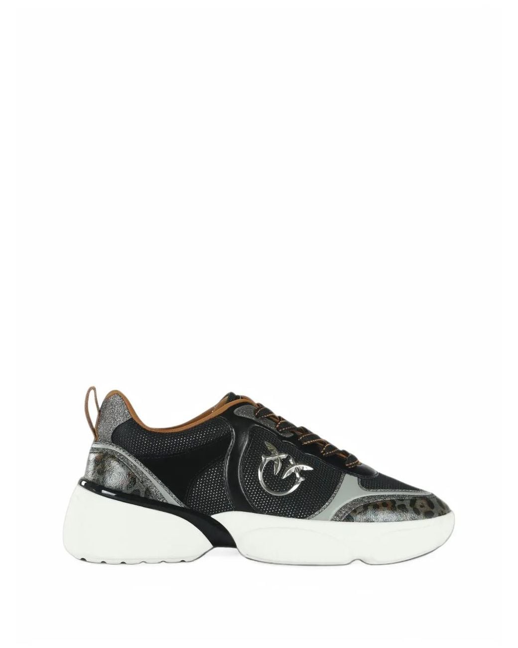 Pinko Black Alba 03 Color-Block Animal Print Sneakers