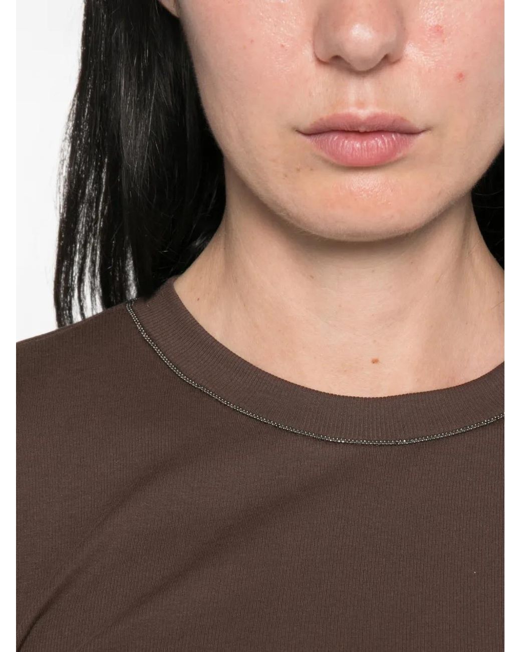 Brunello Cucinelli Brown T-Shirt À Ornements Métalliques Monili Signature