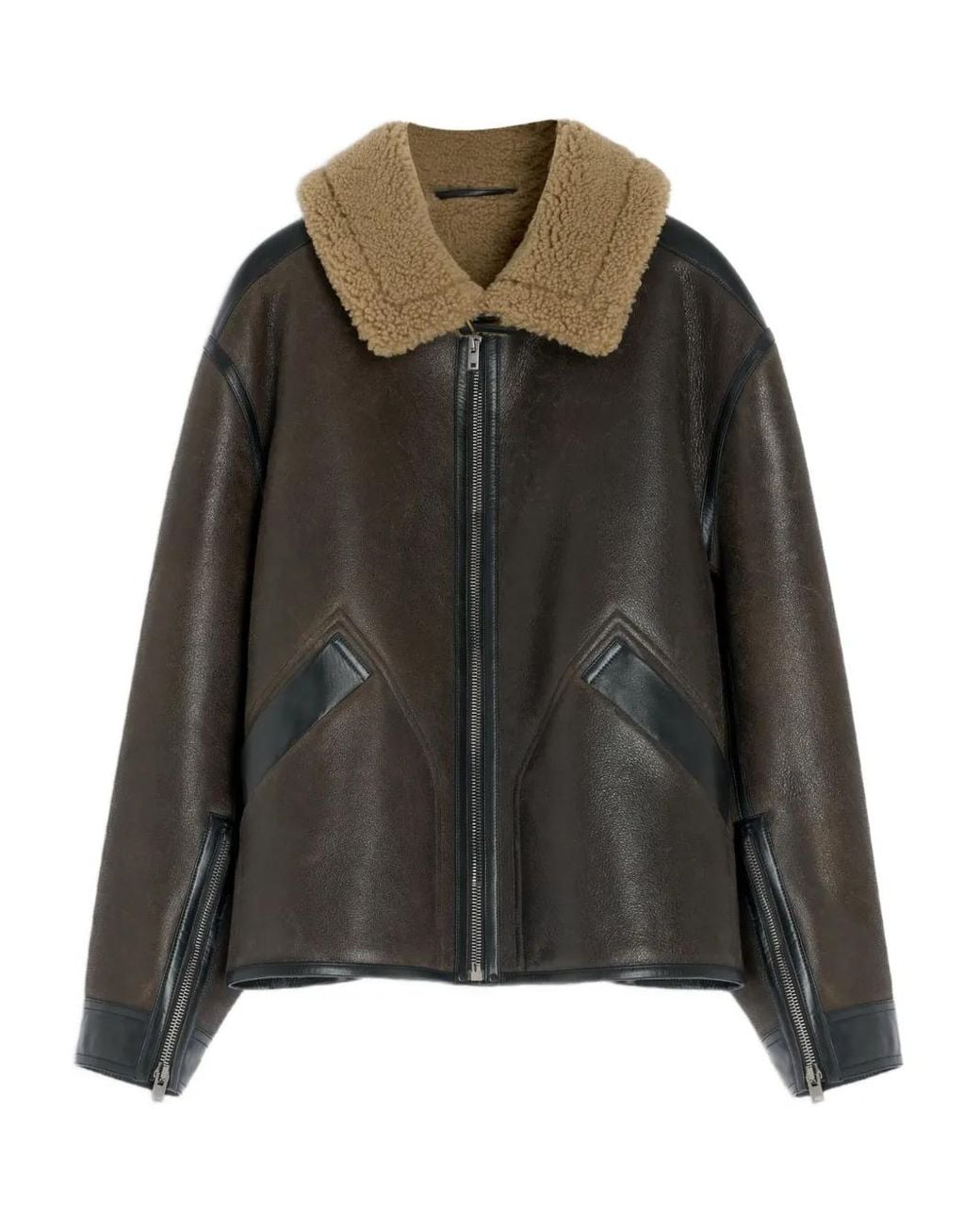 Lemaire Black Shearling-Trim Jacket for men