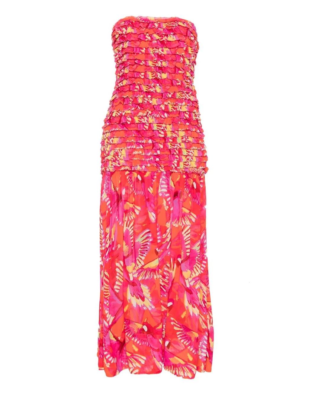 FARM Rio Flying Birds Ruched Maxi Dress in Red | Lyst