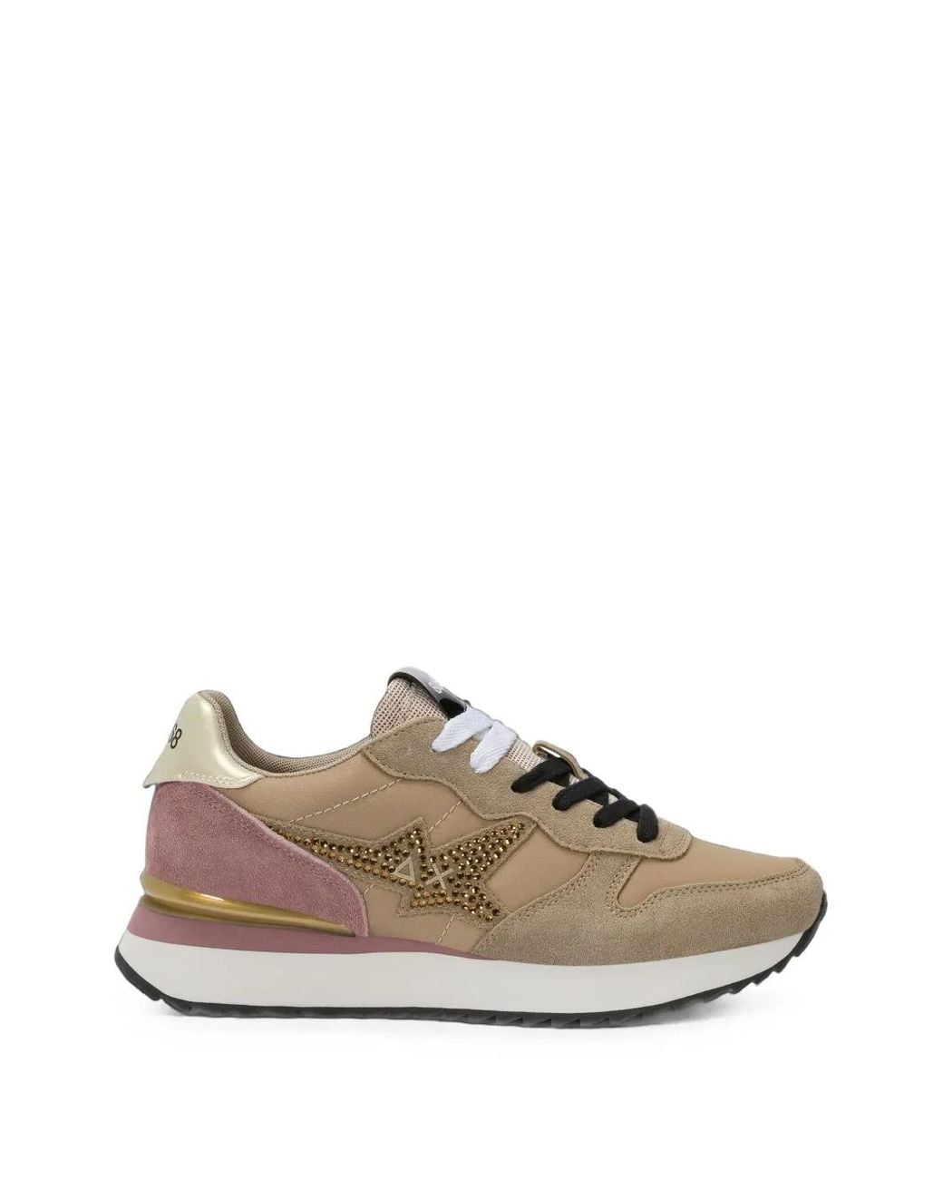 Sun 68 White Stargirl Crystal-Embellished Panelled Sneakers