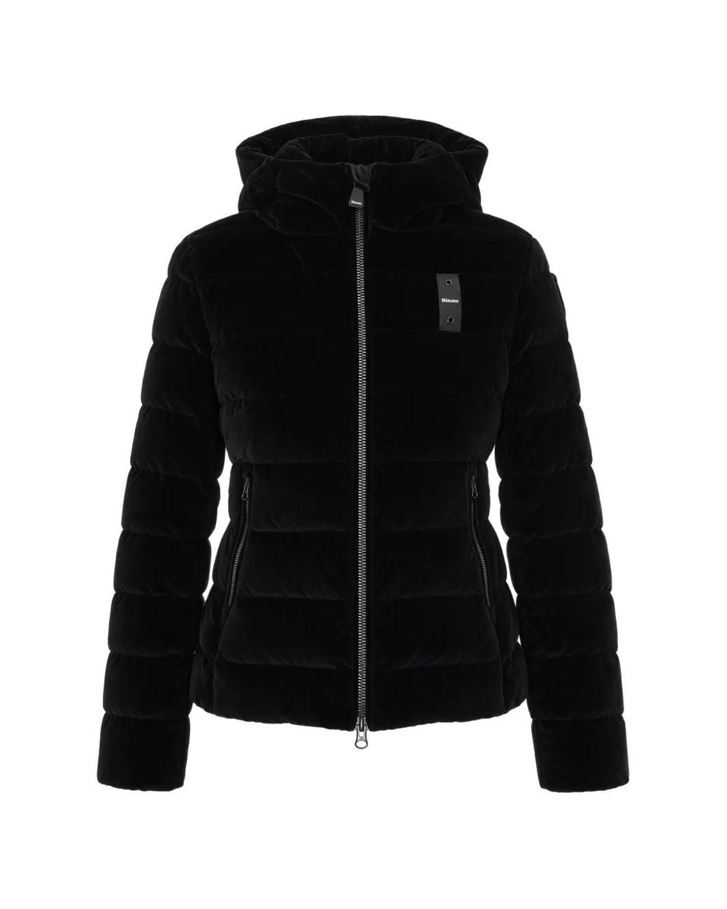 Blauer Black Velly Velvet-Effect Hooded Puffer Jacket