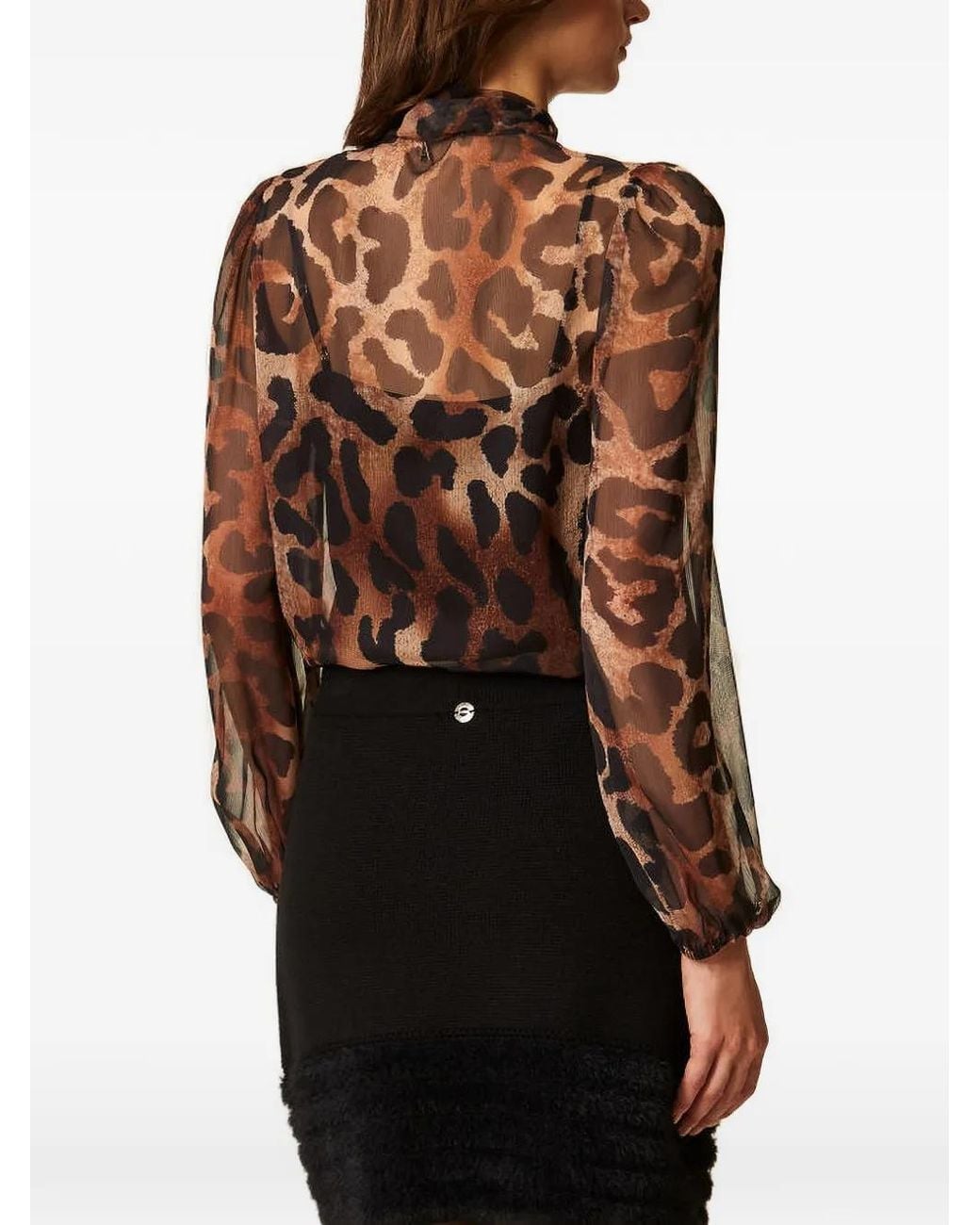 Twinset Brown Animal-Print Voile Shirt