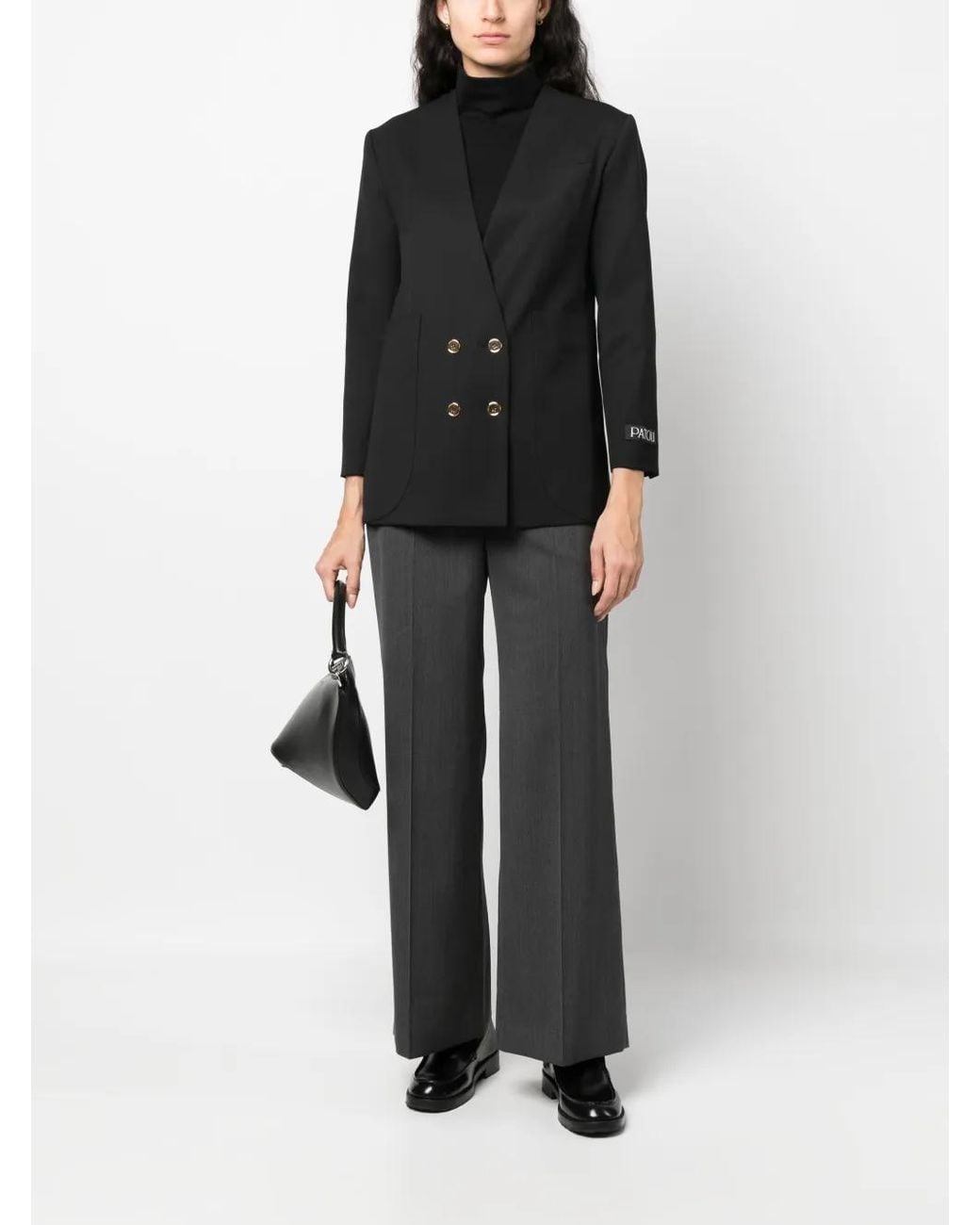 Patou Black Collarless Double-Breasted Blazer