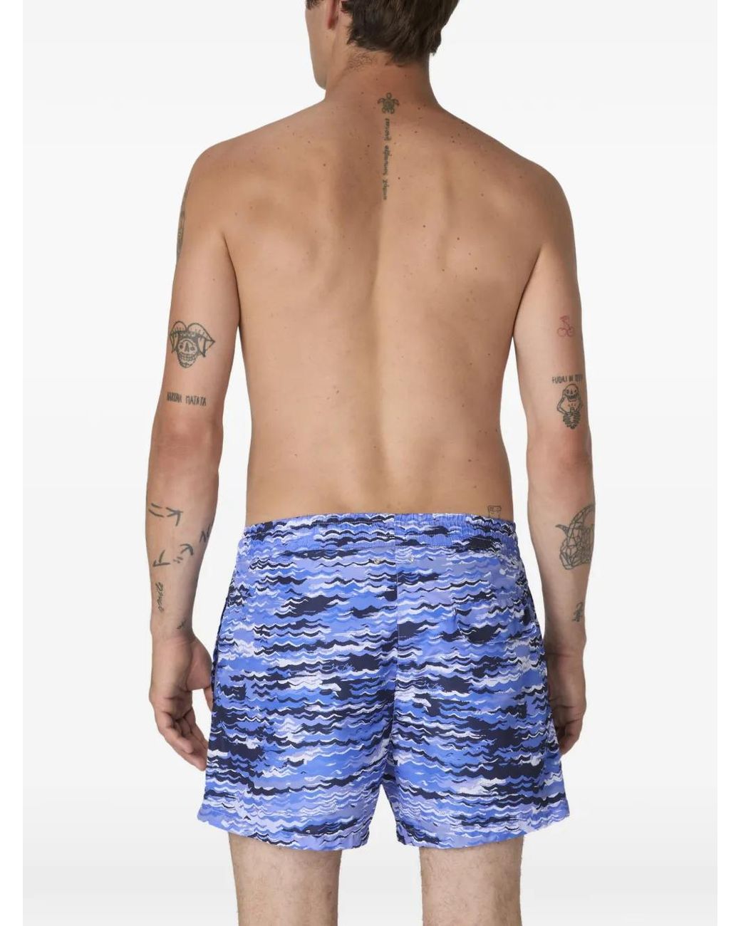 Missoni Blue Mid-Length Swim Shorts With Wave Print for men