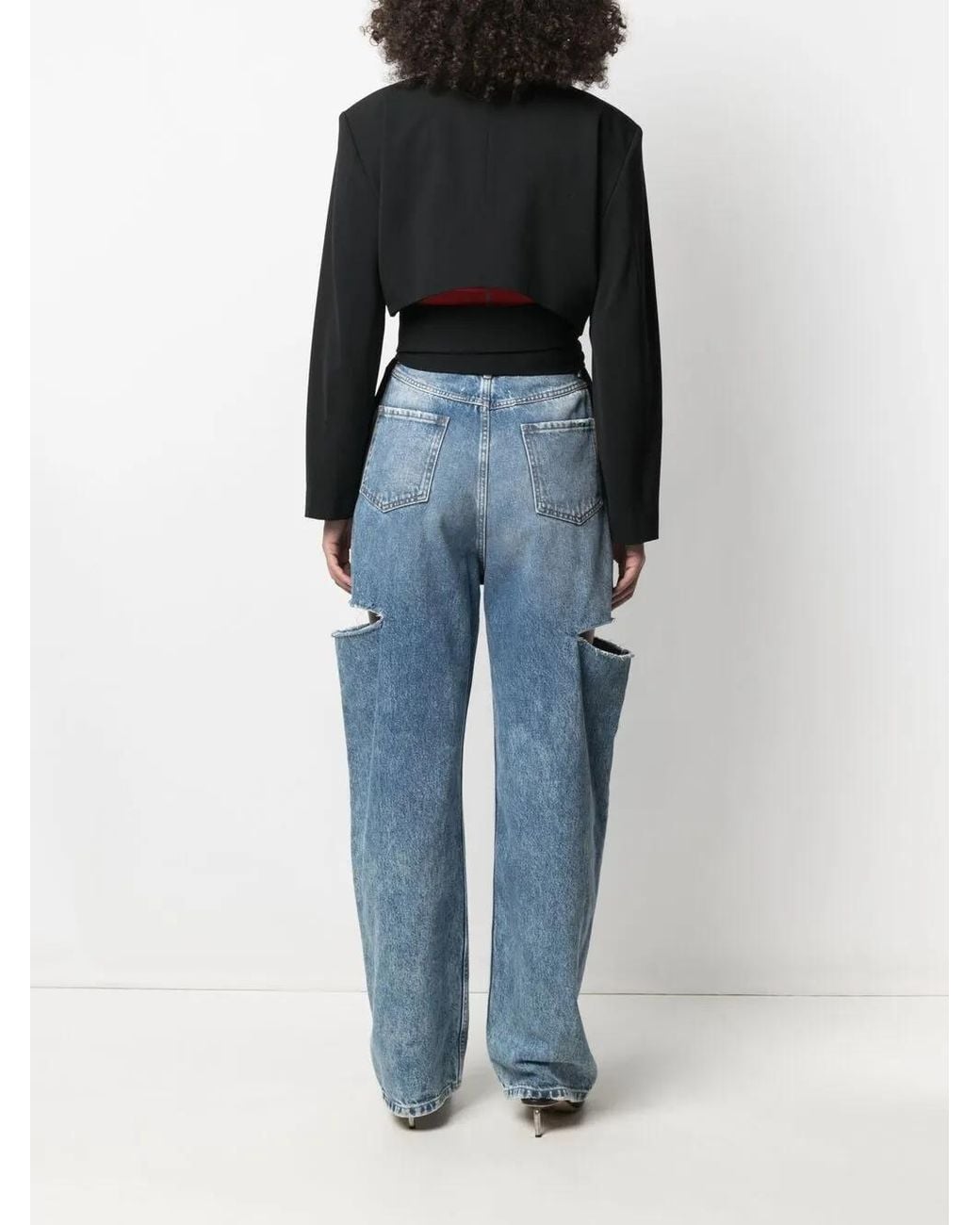 Ambush Black Asymmetric-Hem Belted Blazer