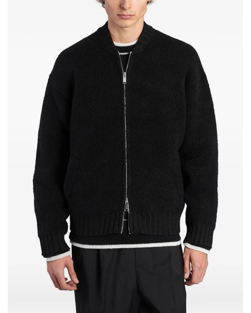Laneus Black Zip-Up Knitted Sweater for men