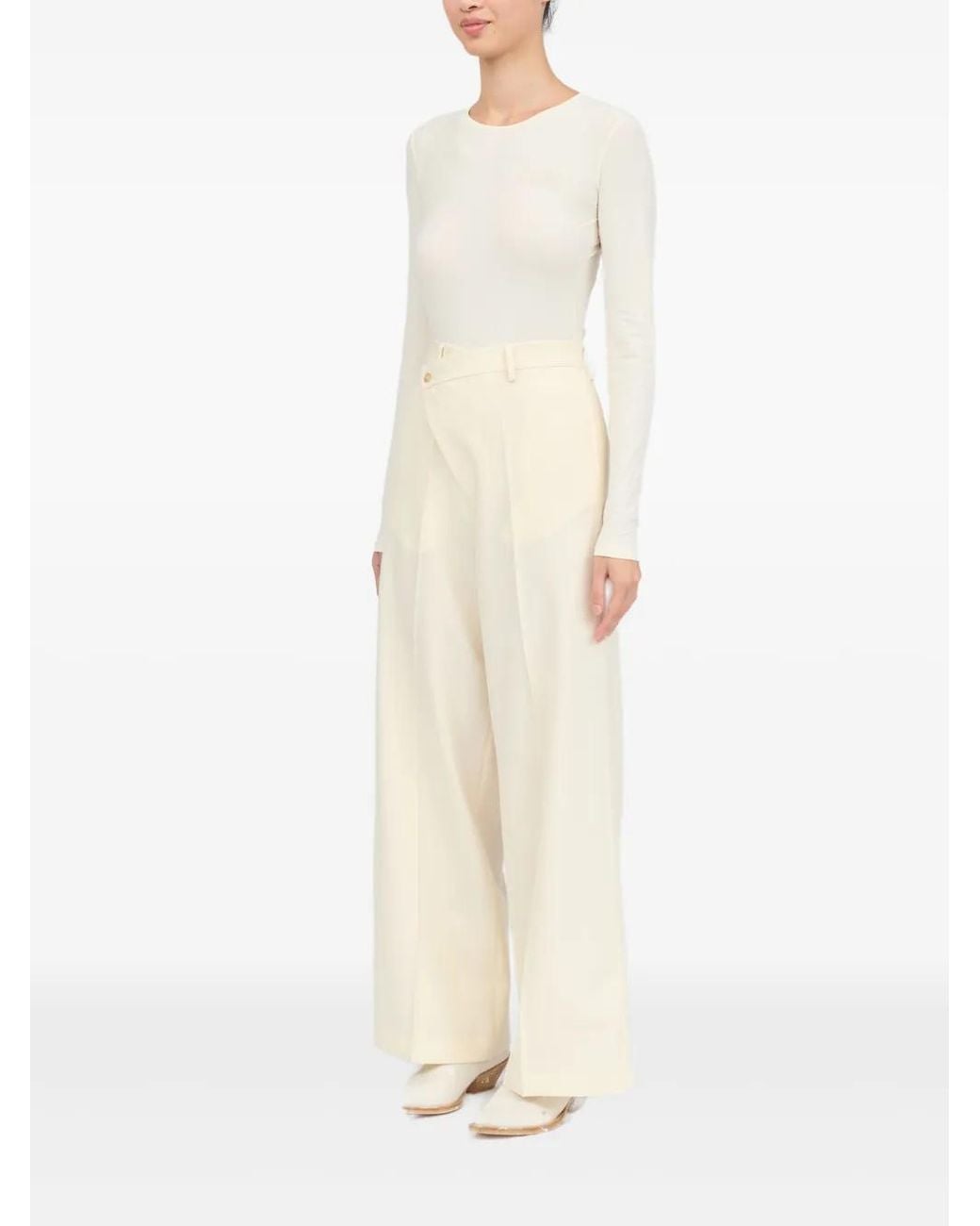 MM6 by Maison Margiela White Light Trousers With Off-Centre Fastening