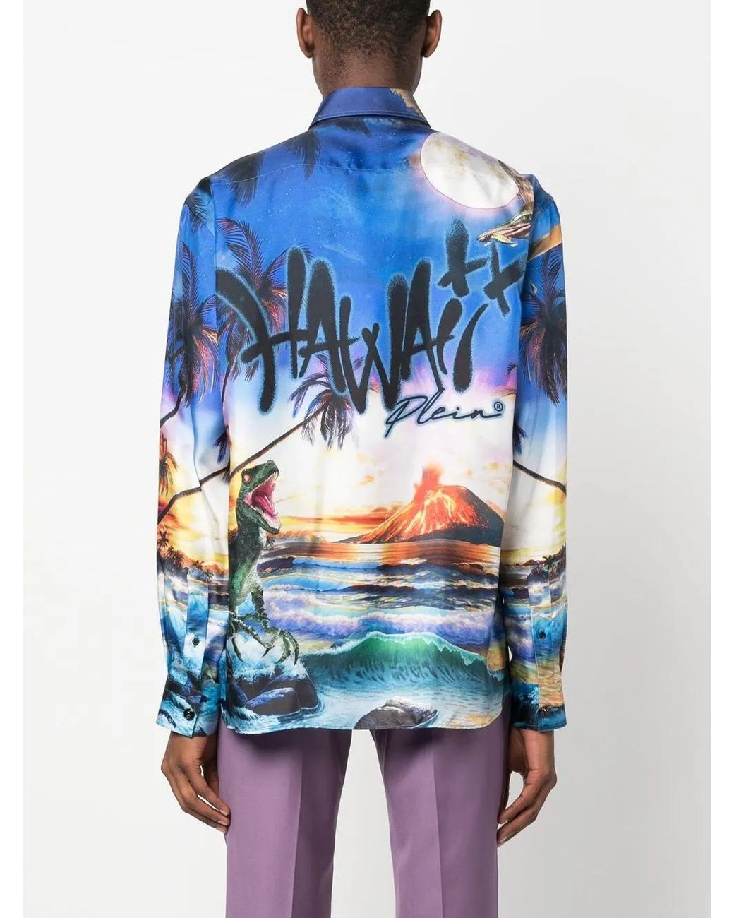 Philipp Plein Blue Hawaii Printed Shirt for men