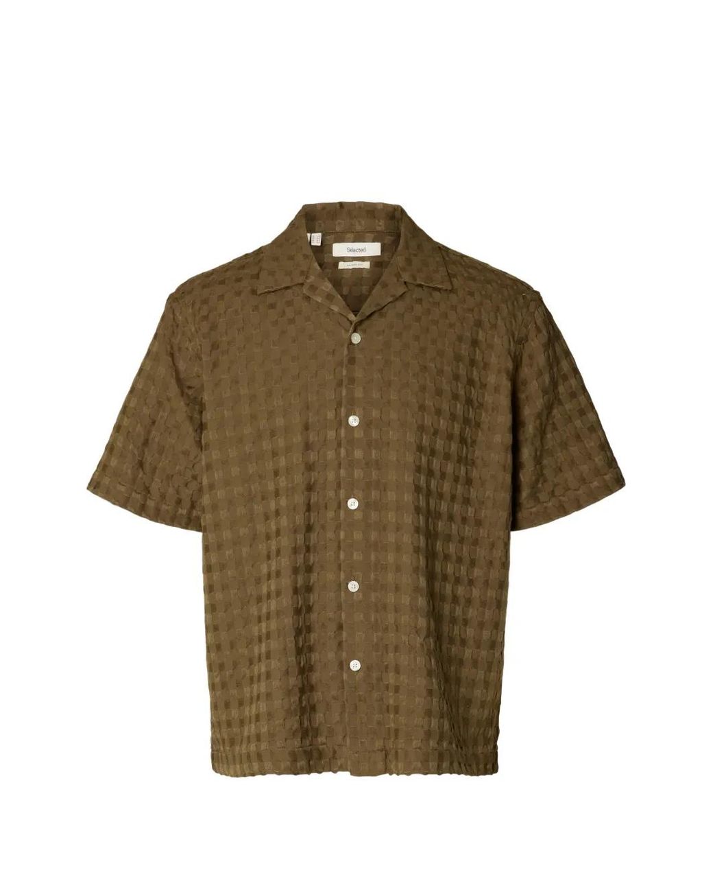 SELECTED Green Textured Short-Sleeve Shirt for men