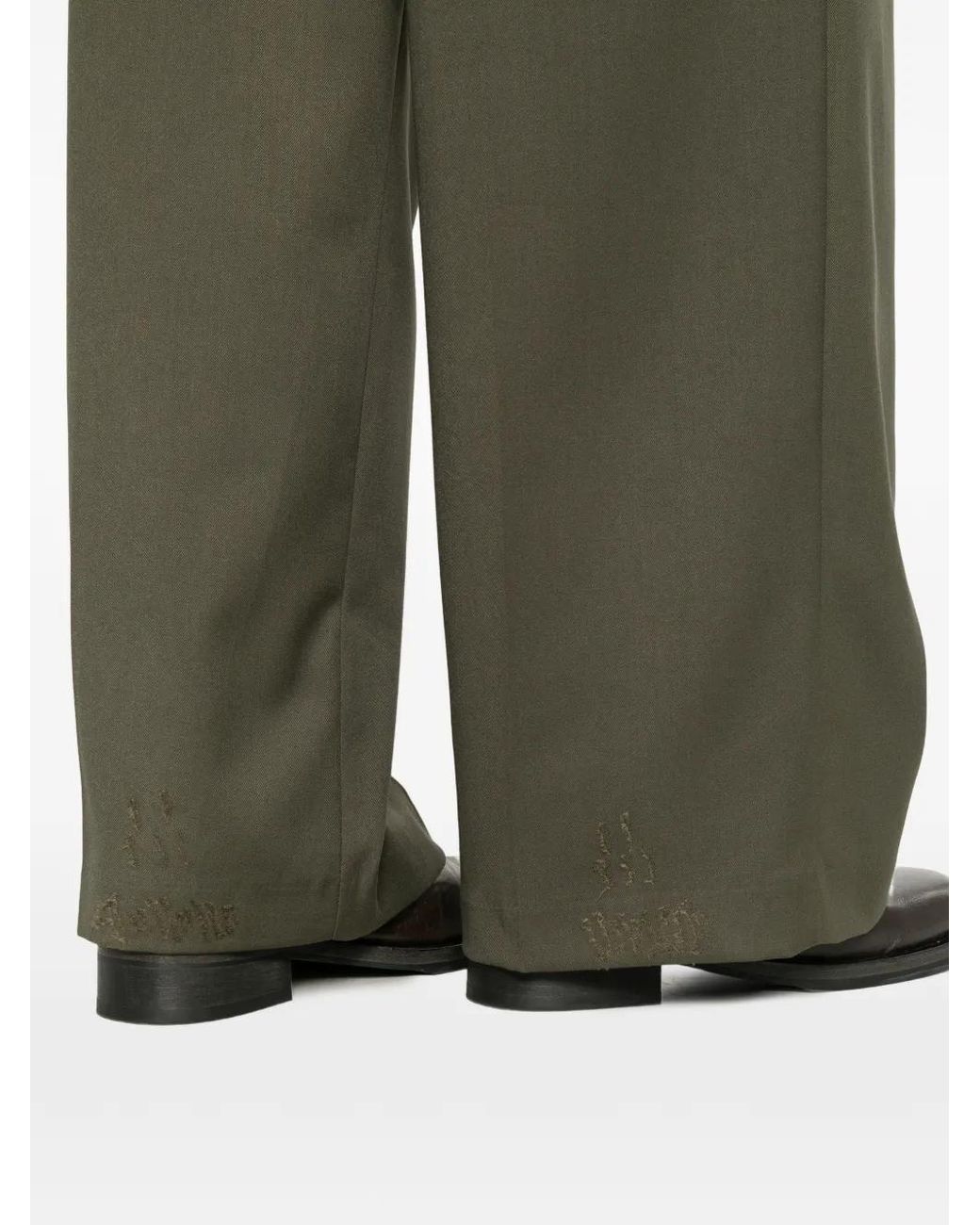 THESTROY Green Distressed Wide-Leg Trousers for men