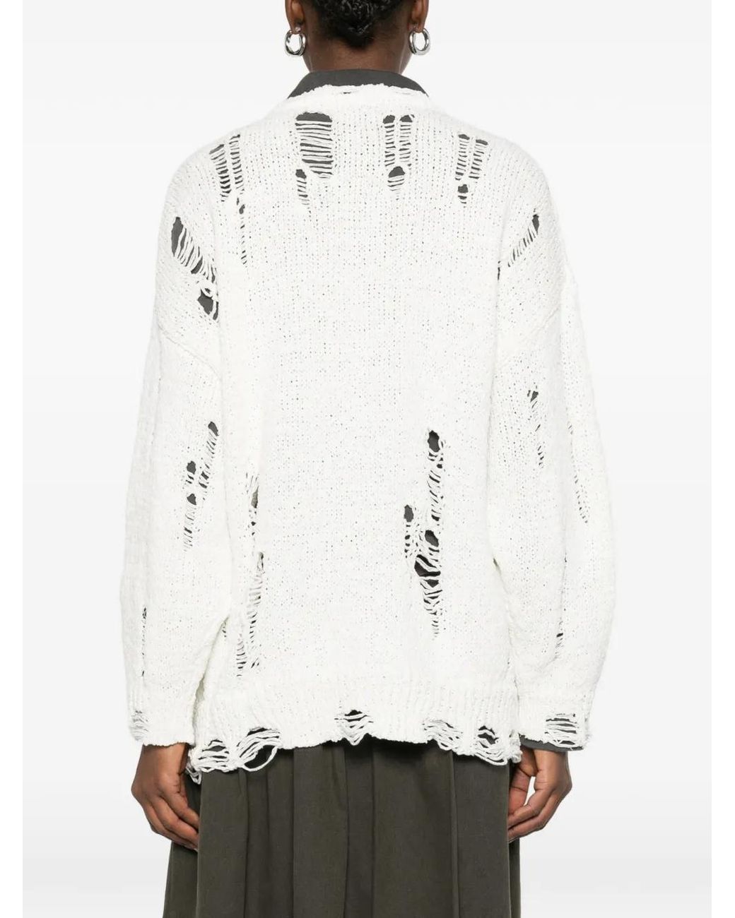 R13 White Distressed Oversized Cardigan