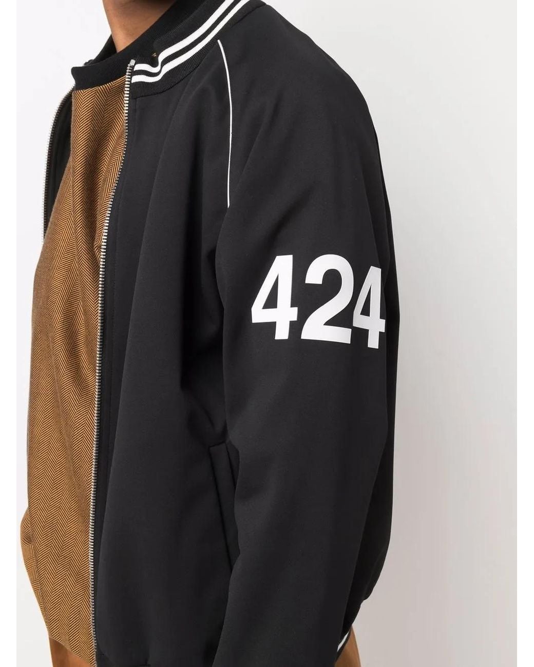 424 Black Logo Sleeve Bomber Jacket for men