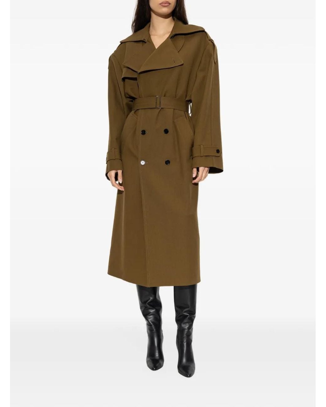 Balmain Green Double-Breasted Belted Coat