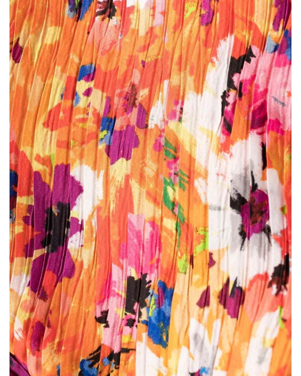 MSGM Orange Robe Longue Plissée À Fleurs