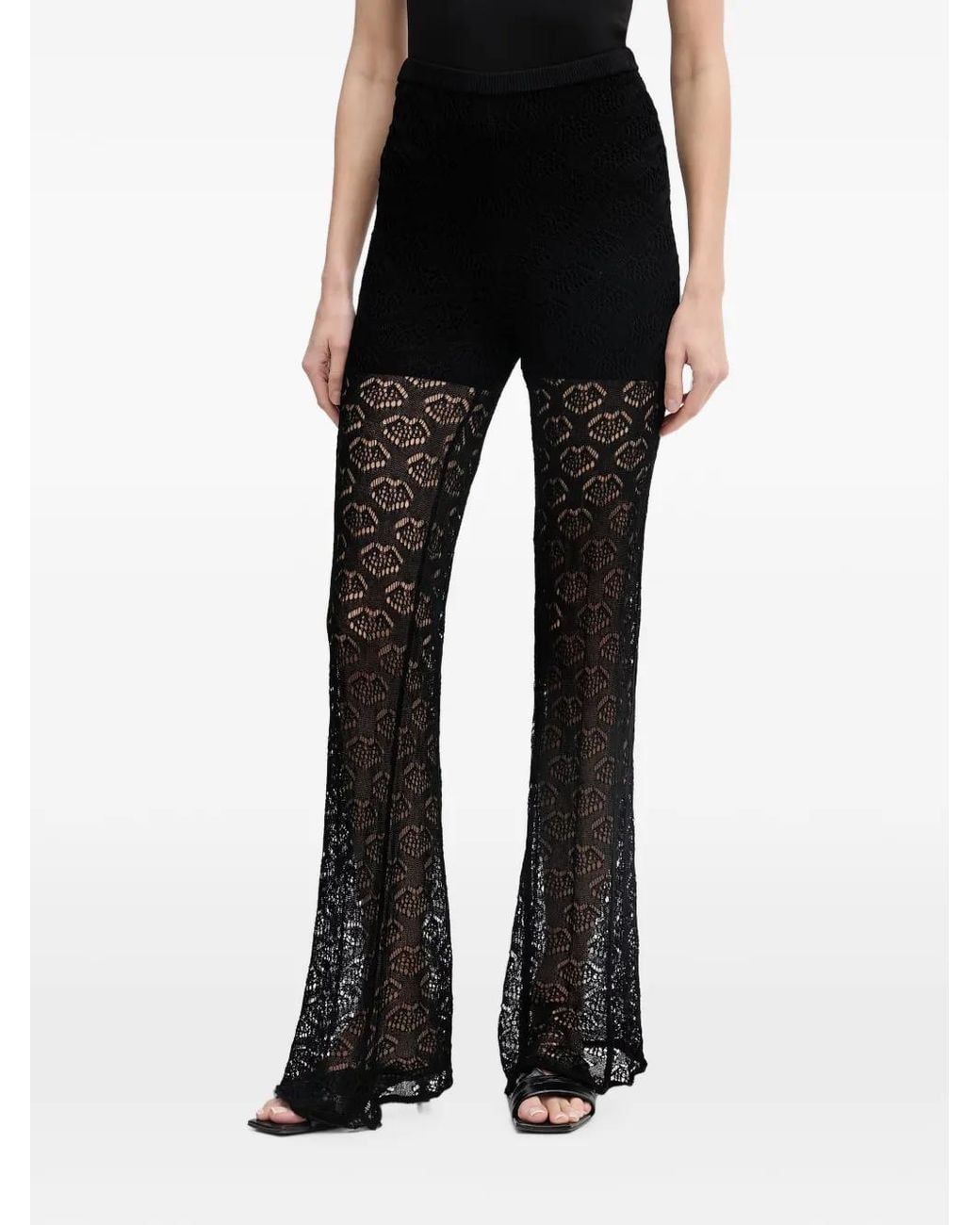 Silvian Heach Black Lace-Knit Flared Trousers