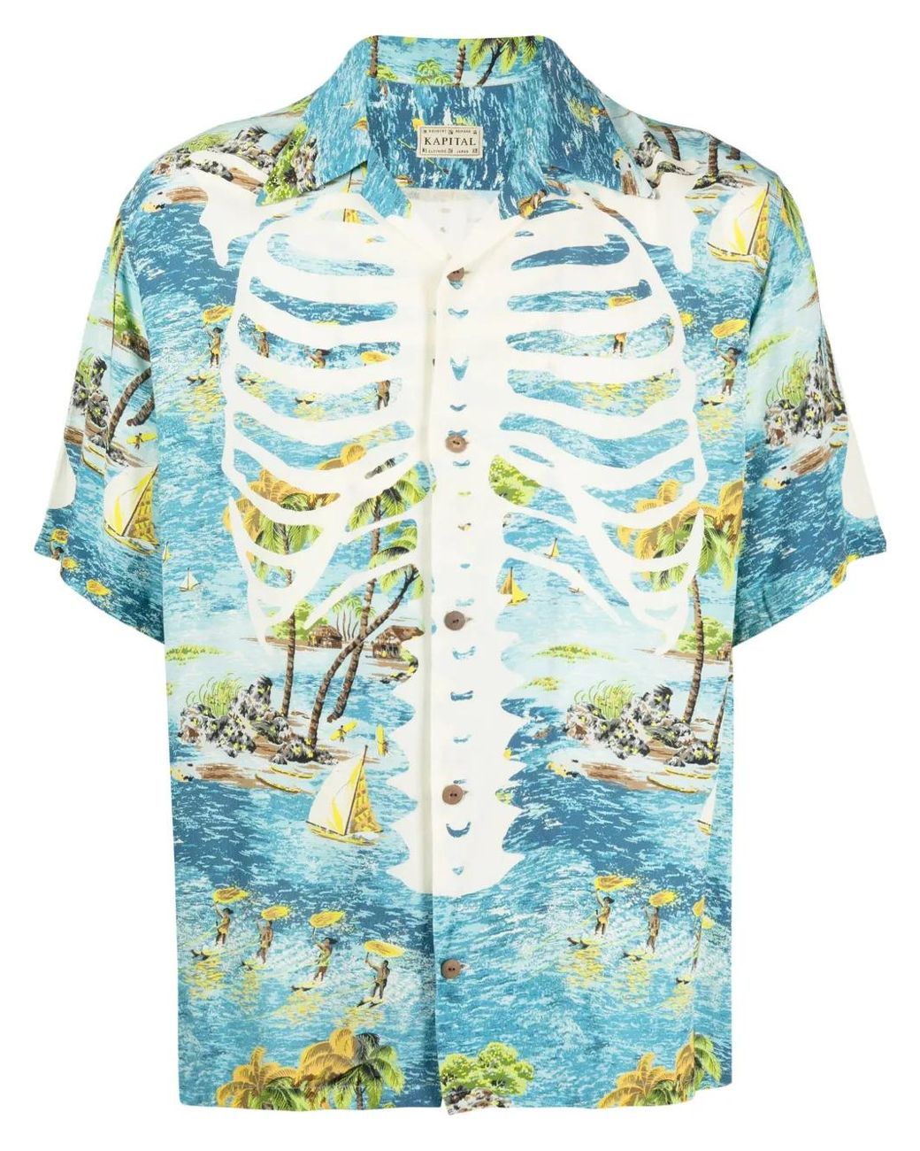 Kapital Blue Kamekameha Bone Graphic-Print Shirt for men