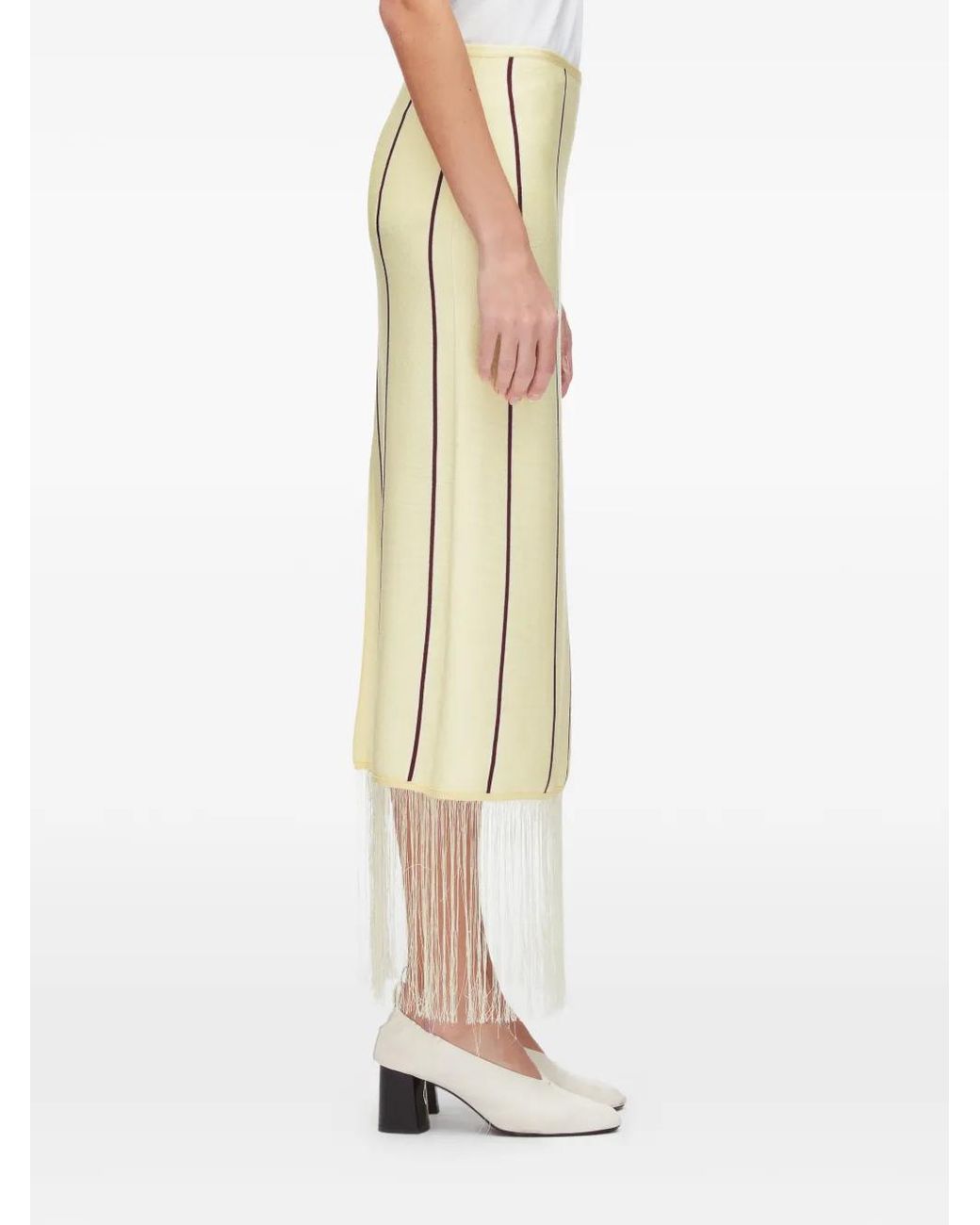 3.1 Phillip Lim White Striped Fringe Midi Skirt
